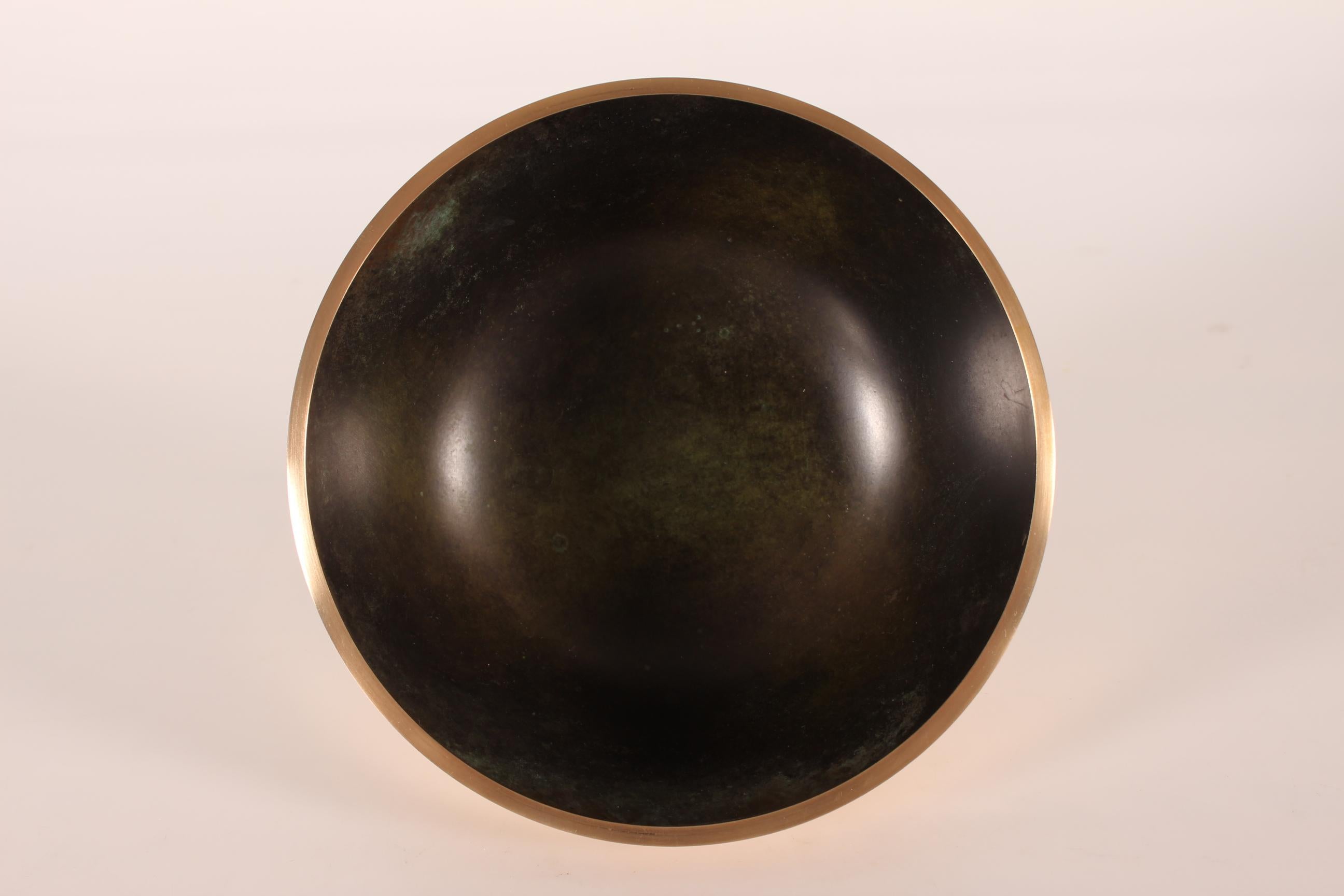 Mid-Century Modern Danish Art Deco Bronze Bowl with Brown Patina in Axel Salto and Tinos Style 1950 For Sale