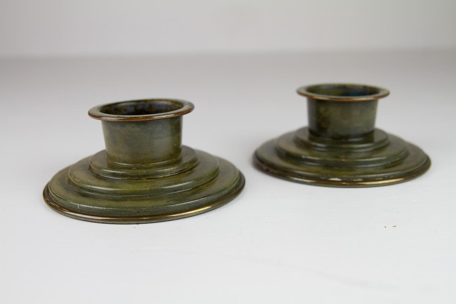 Danish Art Deco Bronze Candleholders by HF Bronce, 1930s. For Sale 7