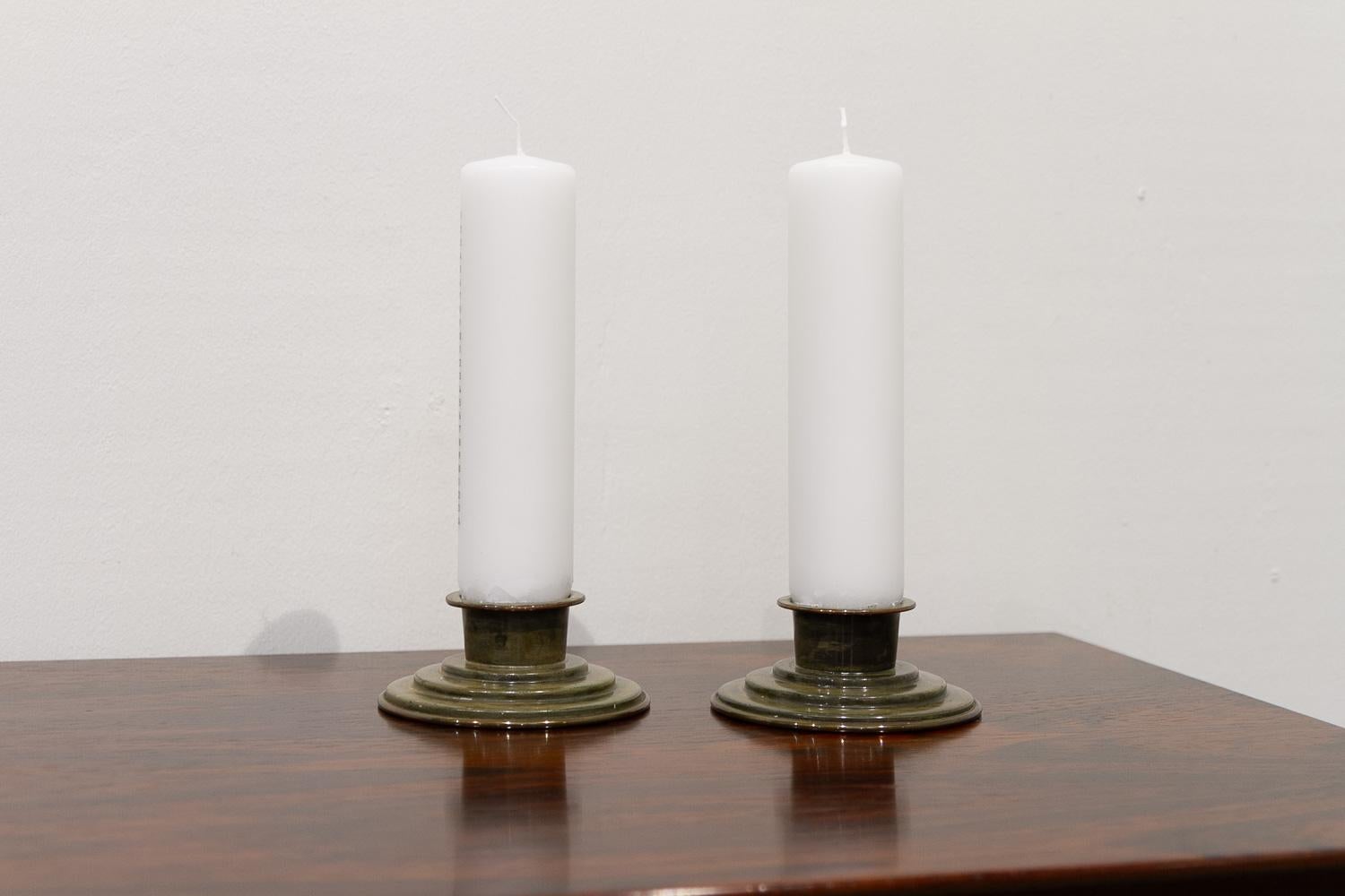 Danish Art Deco Bronze Candleholders by HF Bronce, 1930s. For Sale 13