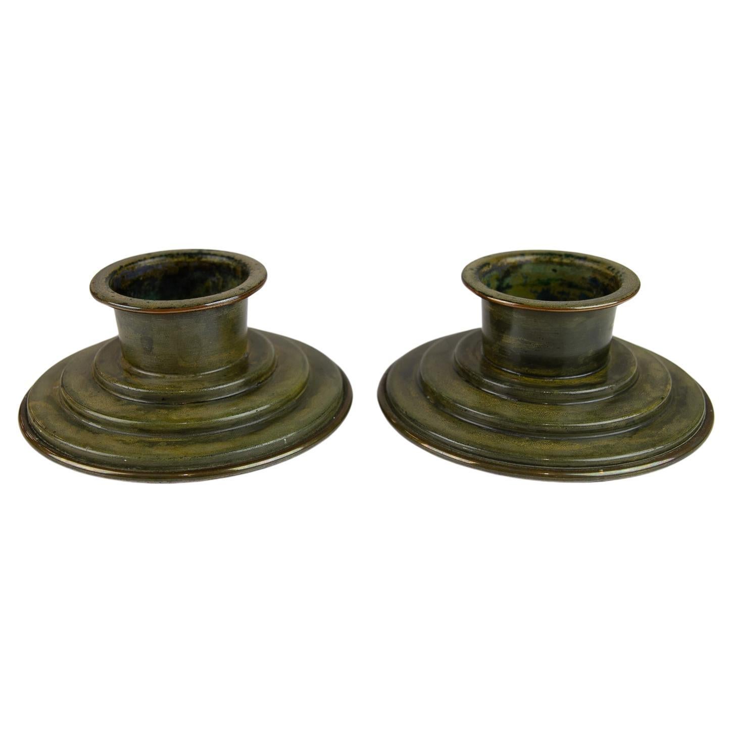 Danish Art Deco Bronze Candleholders by HF Bronce, 1930s. For Sale