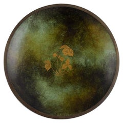 Danish Art Deco Bronze Dish with Gold Decoration, Just Andersen Style, 1940s