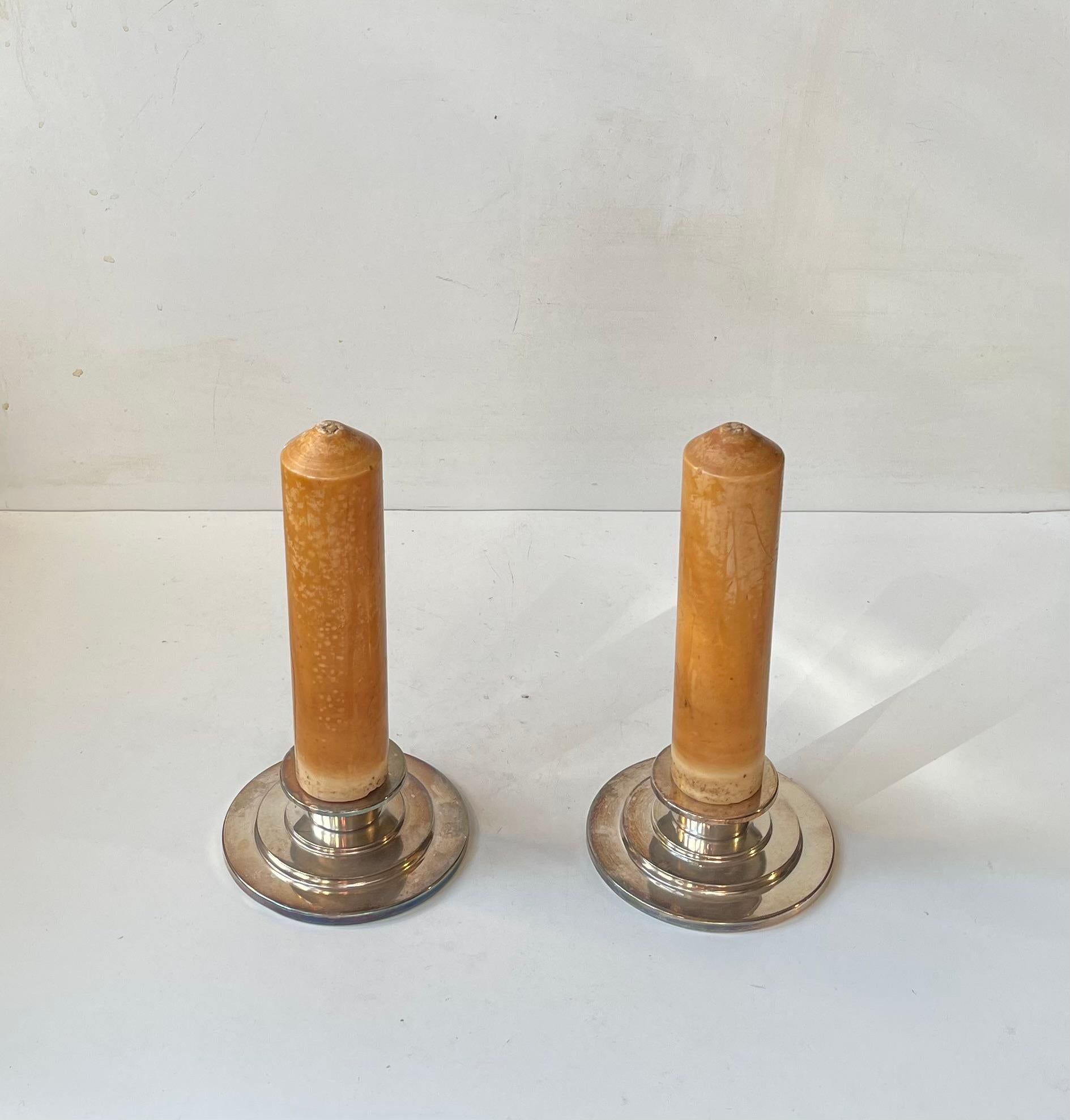 Danish Art Deco Candleholders in Silver Plate, 1930s, - set of 2 In Good Condition For Sale In Esbjerg, DK