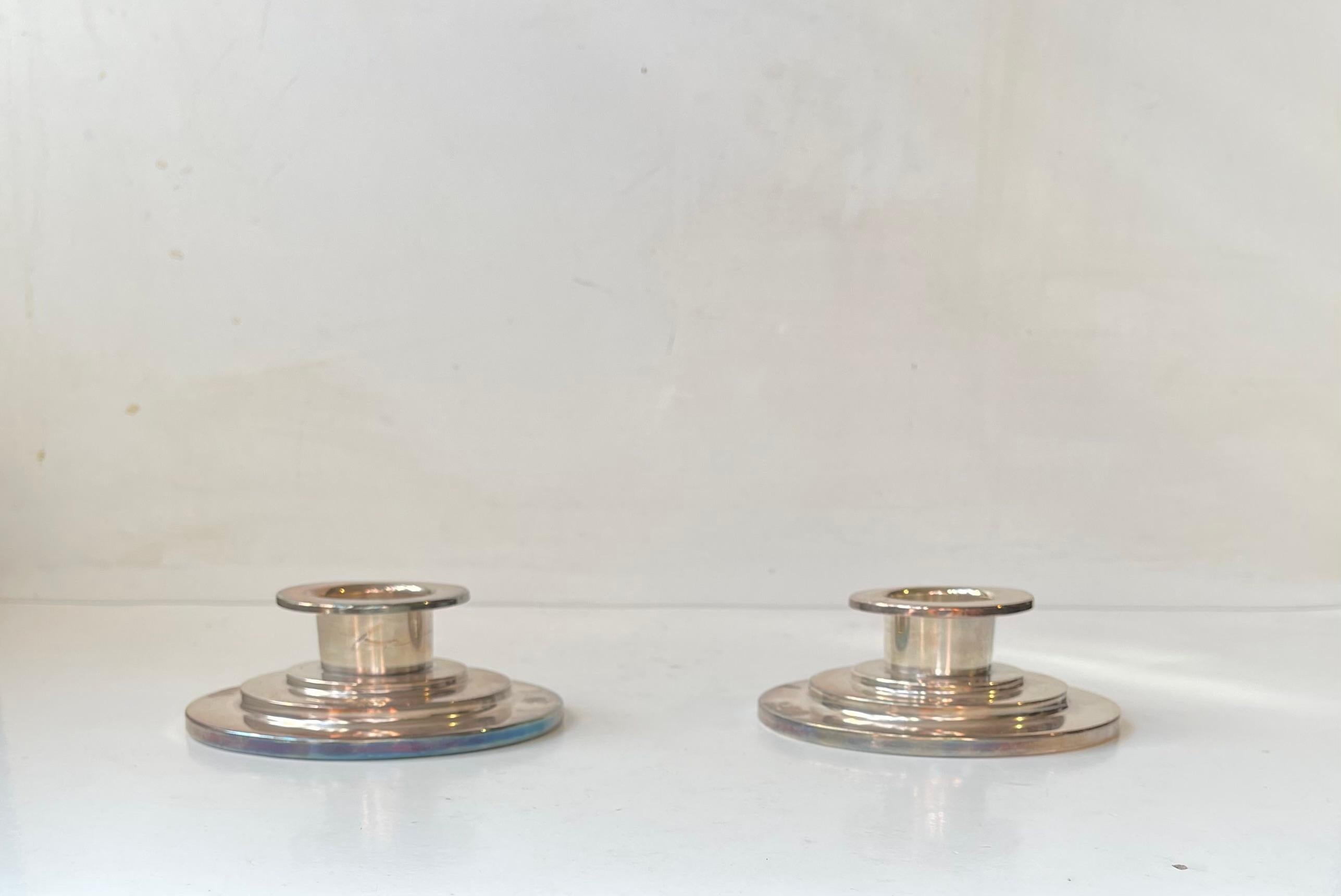 Mid-20th Century Danish Art Deco Candleholders in Silver Plate, 1930s, - set of 2 For Sale