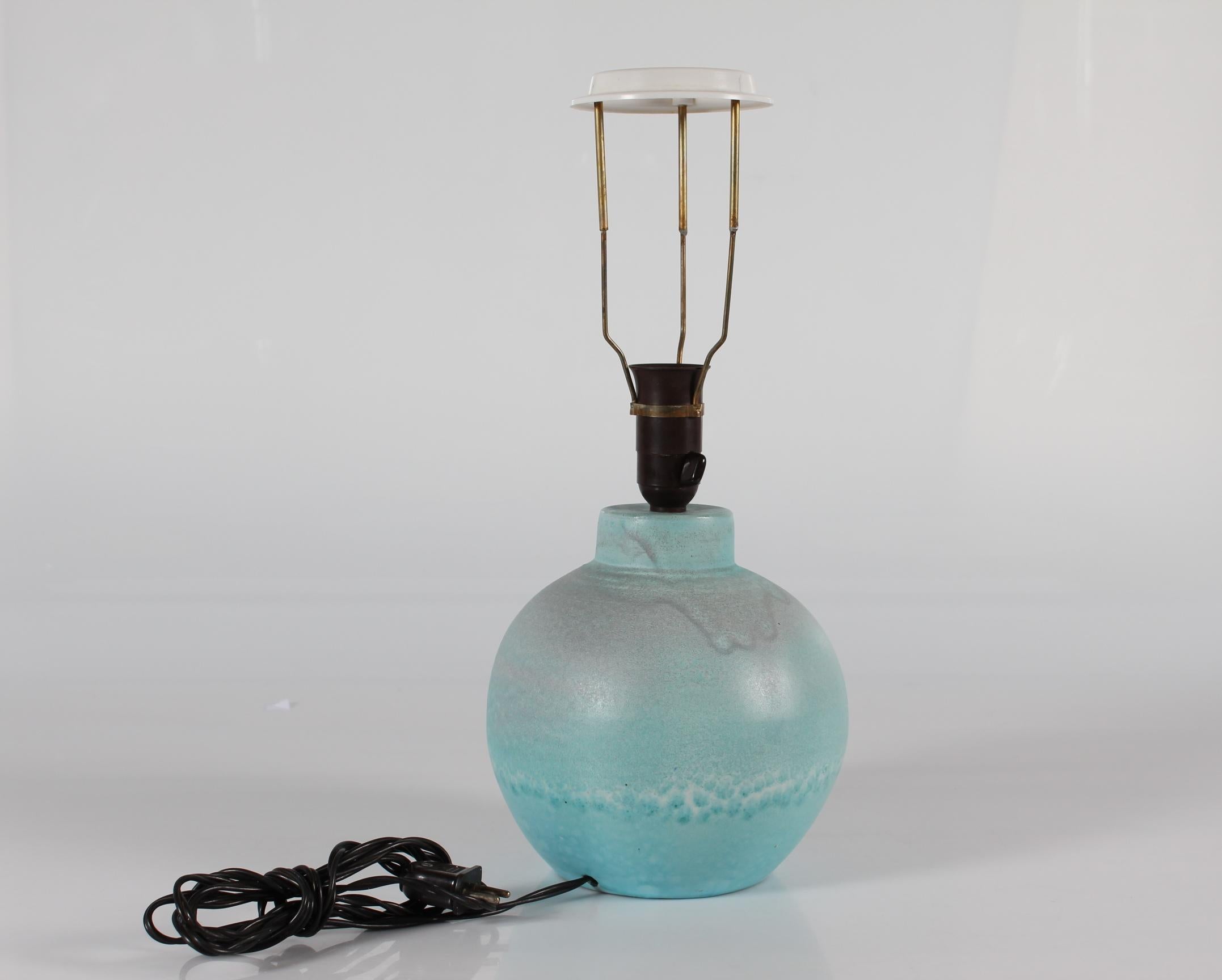 Danish Art Deco Ceramic Table Lamp with Light Turquoise Glaze, 1940s For Sale 1