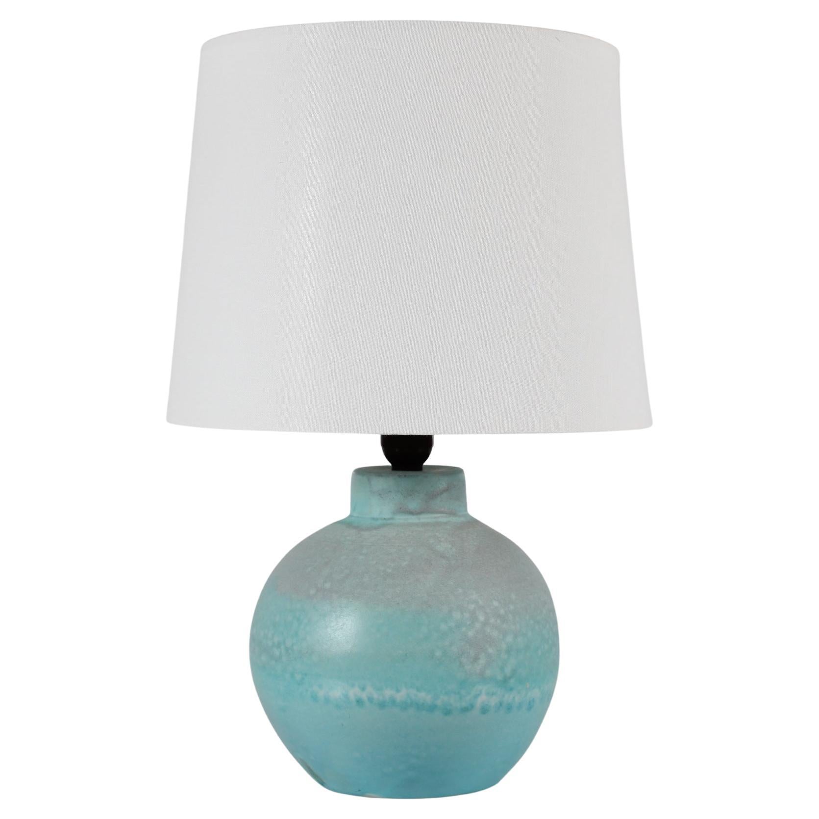 Lampe de bureau danoise Art Déco en céramique avec glaçure turquoise claire, années 1940 en vente