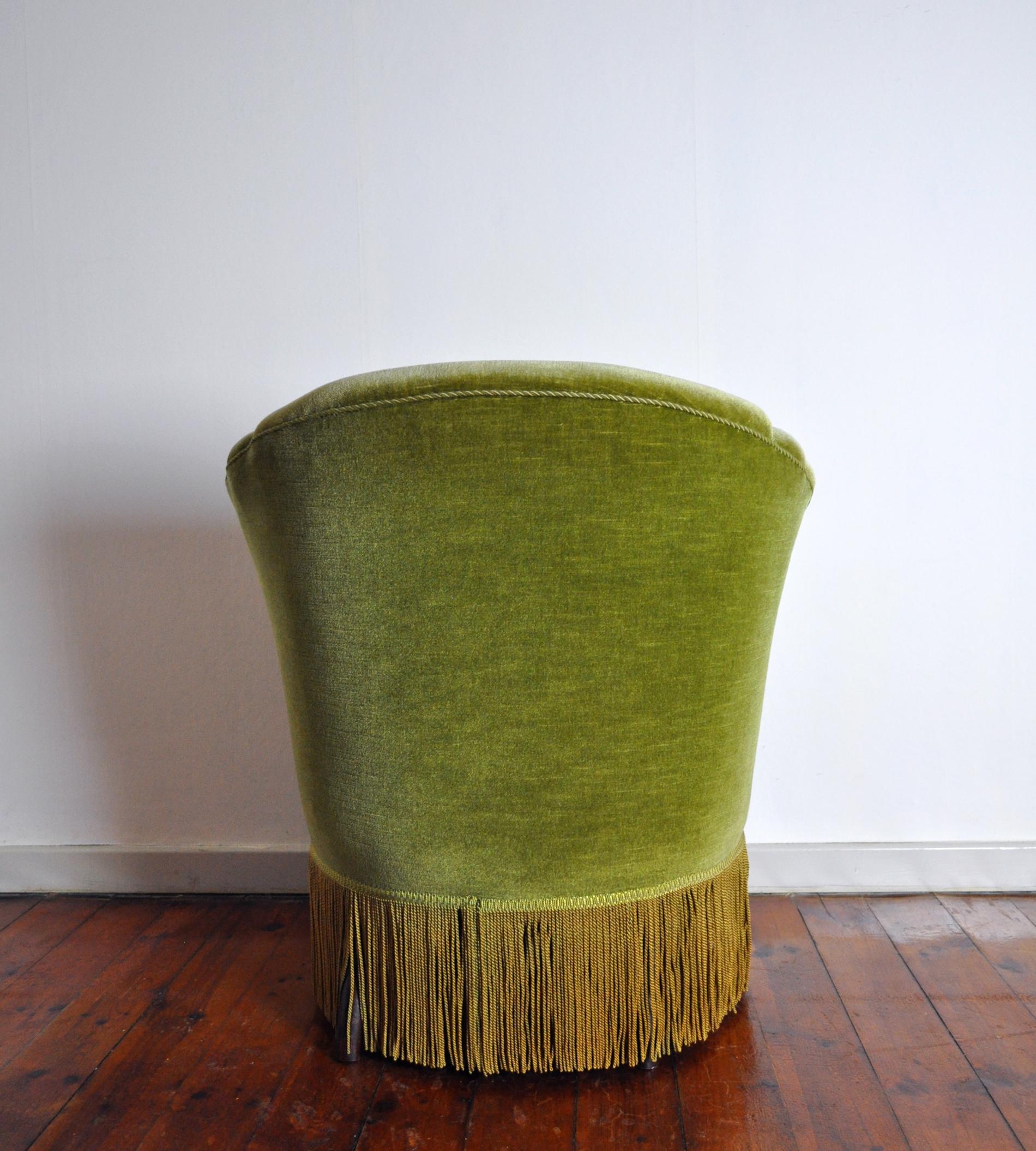 Danish Art Deco Chair in Green Velvet, 1920s-1930s In Good Condition In Vordingborg, DK