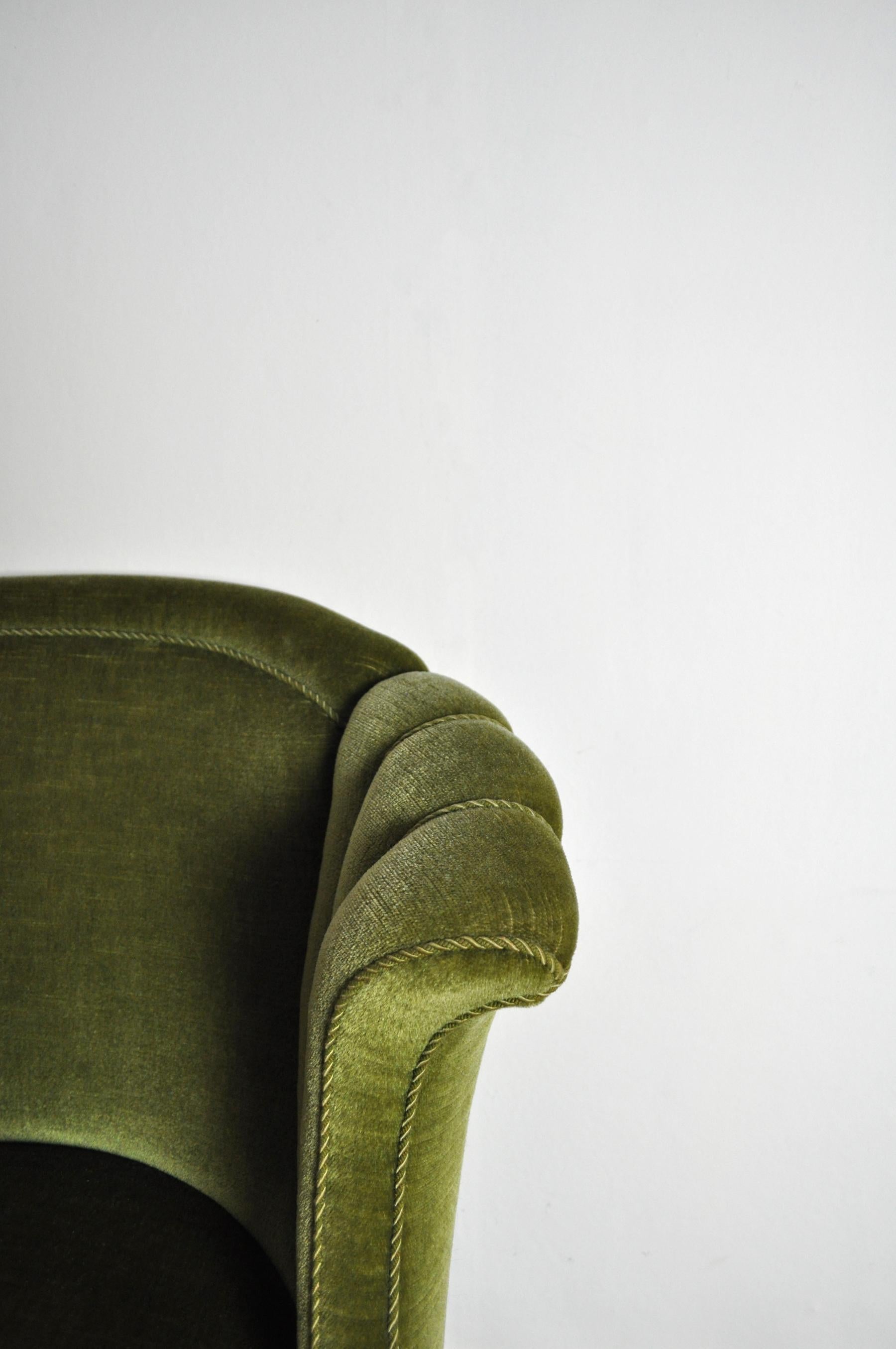 Danish Art Deco Chair in Green Velvet, 1920s-1930s 1