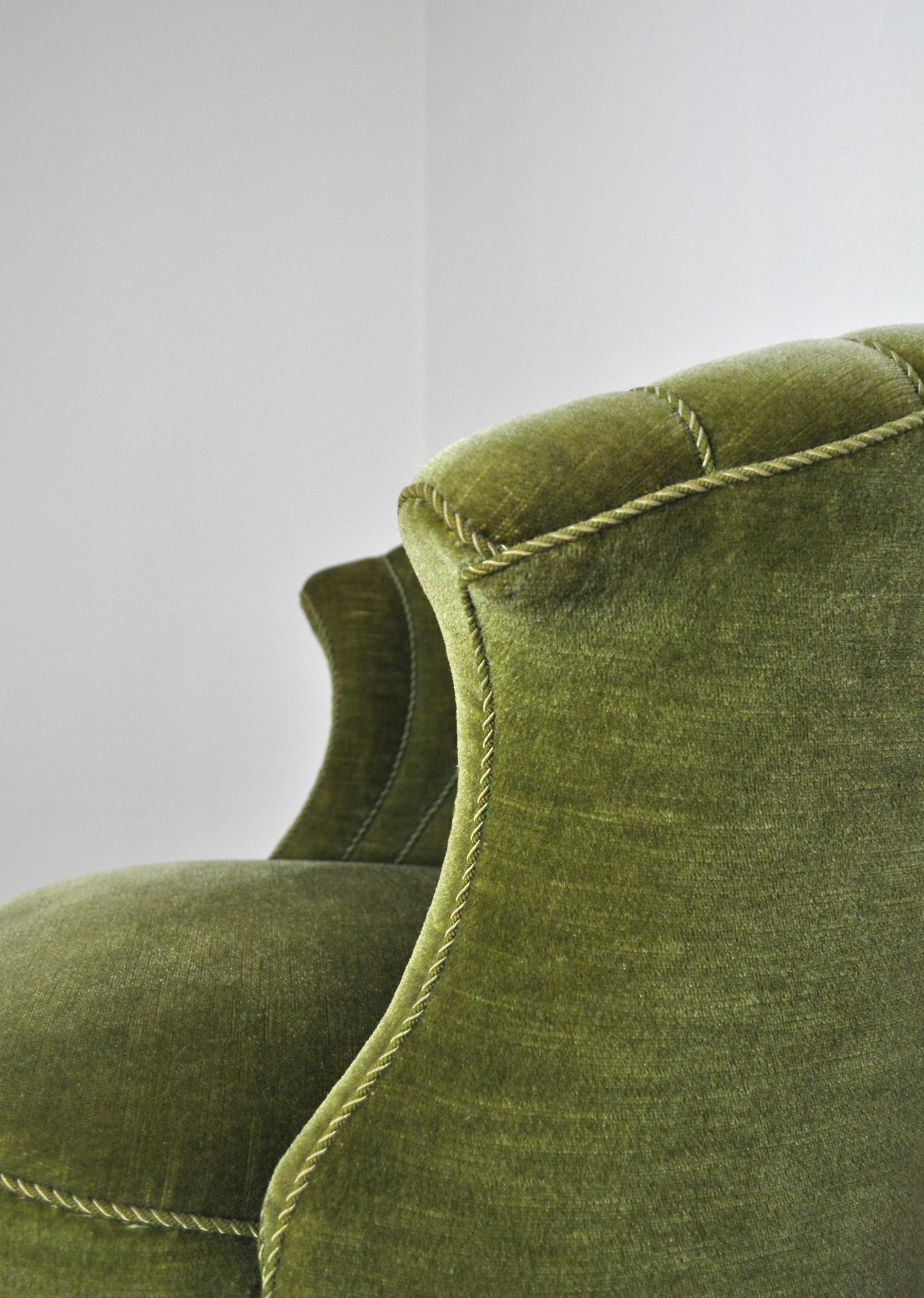 Danish Art Deco Chair in Green Velvet, 1920s-1930s 2
