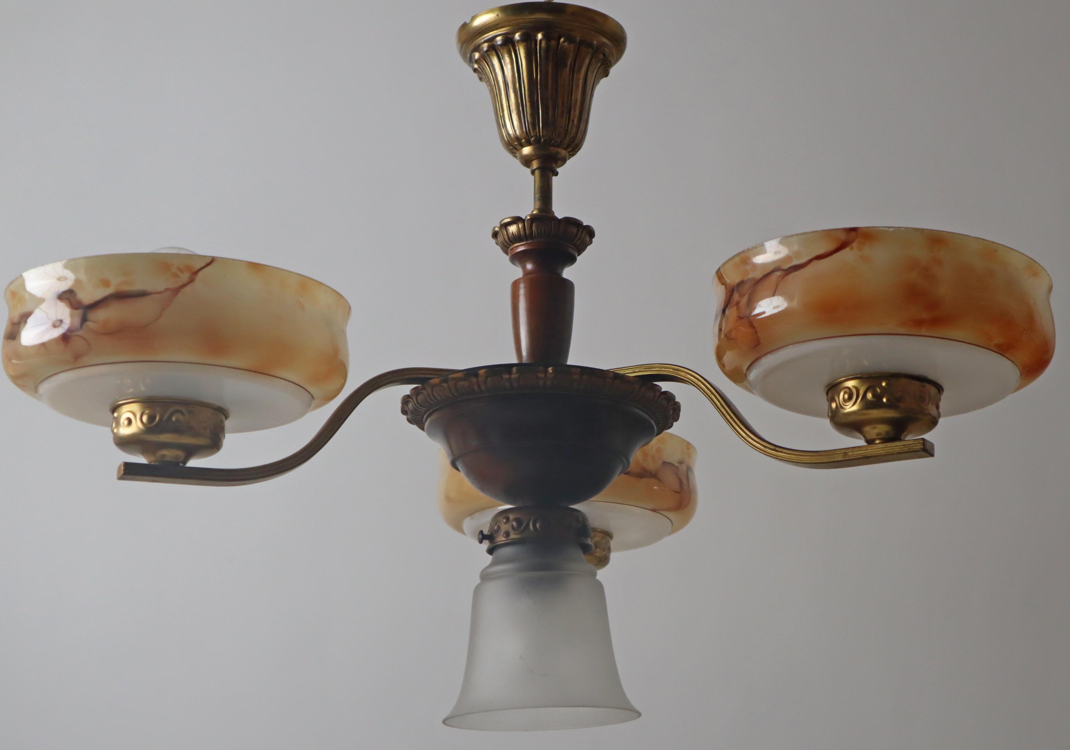 Lampadario danese Art Deco con ciotole di vetro in look alabastro in vendita 5