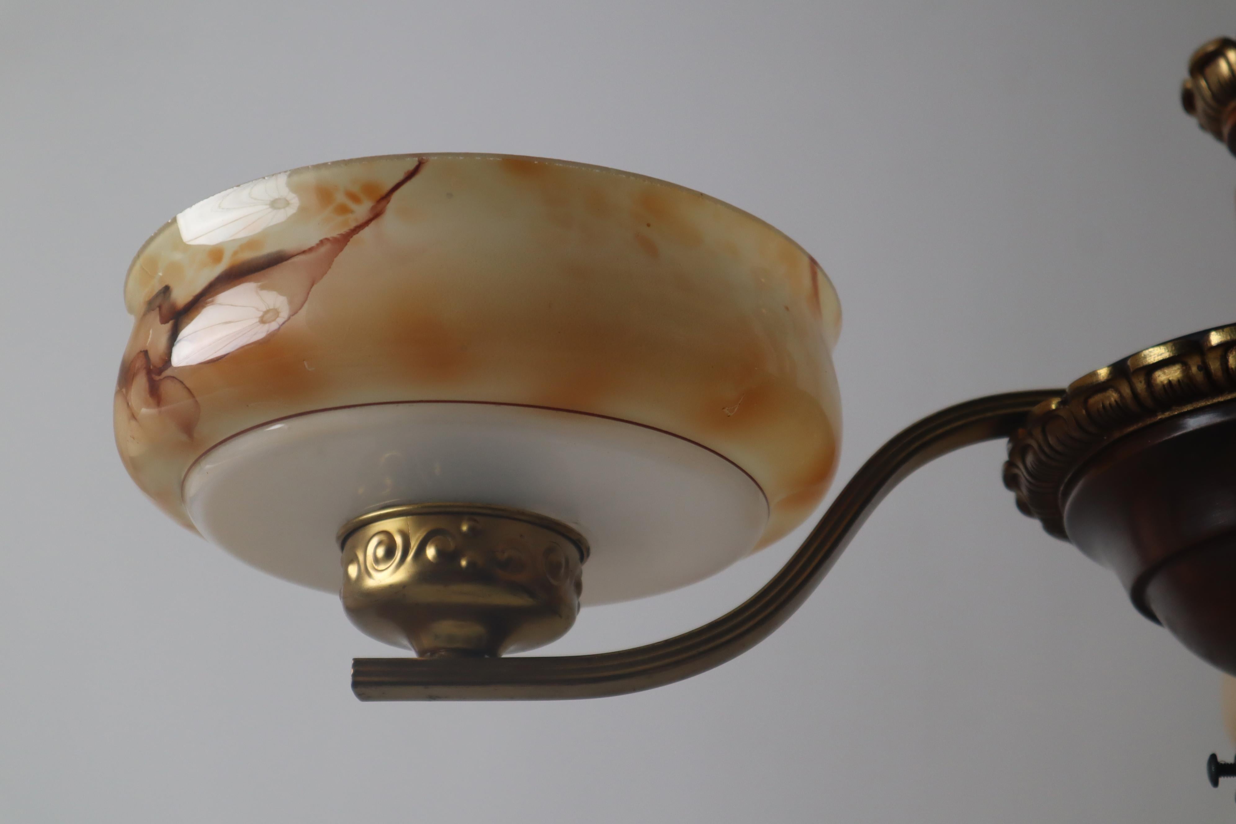 Lampadario danese Art Deco con ciotole di vetro in look alabastro in vendita 8