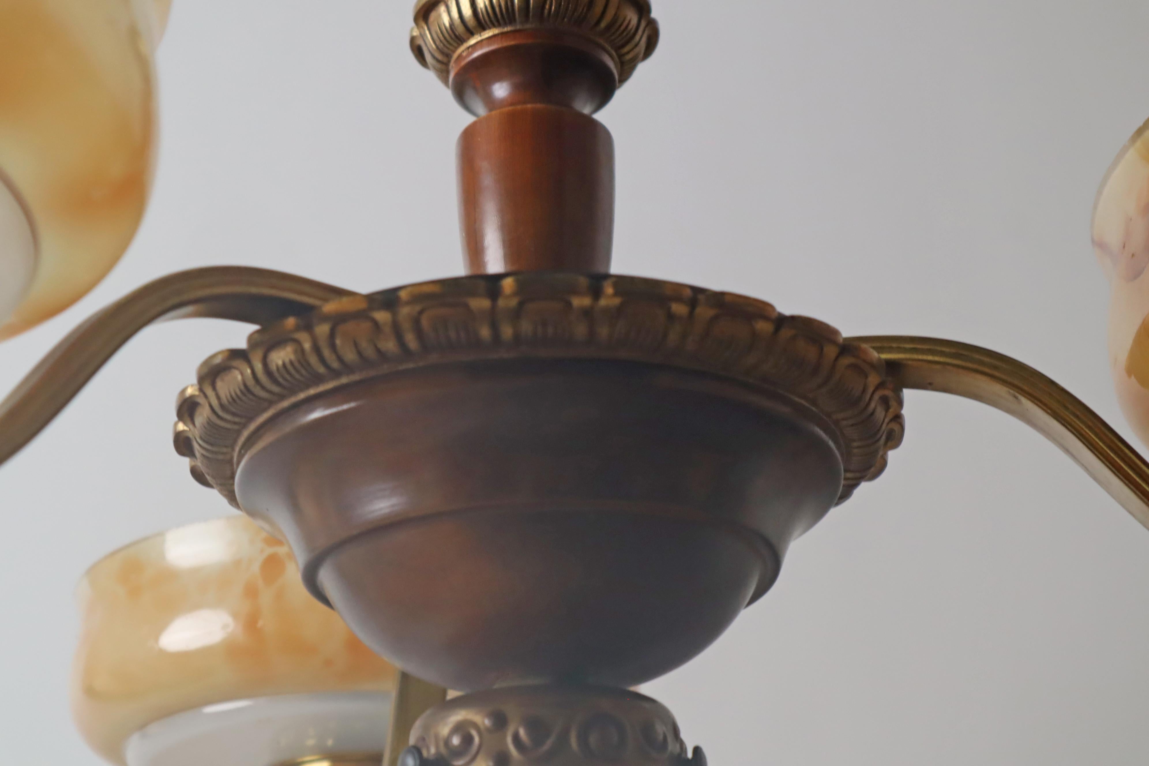 Lampadario danese Art Deco con ciotole di vetro in look alabastro in vendita 9