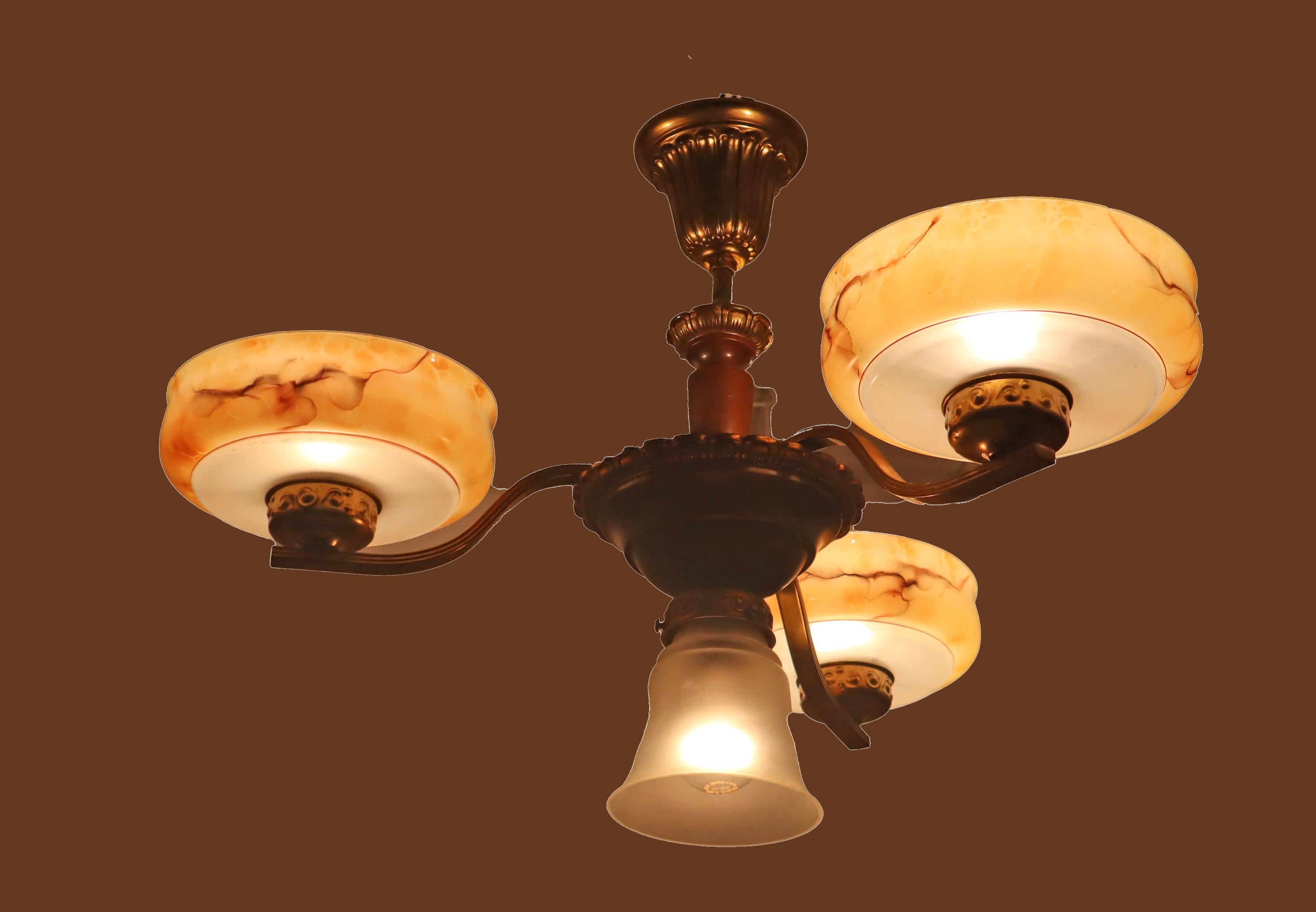 Lampadario danese Art Deco con ciotole di vetro in look alabastro In condizioni buone in vendita a Hannover, DE