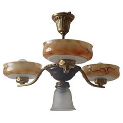 Danish Art Deco Chandelier with Glass Bowls in Alabaster look