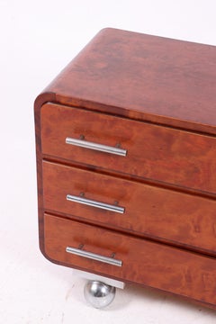 Danish Art Deco Chest of Drawers in Stained Beech with Chromed Details, 1940s