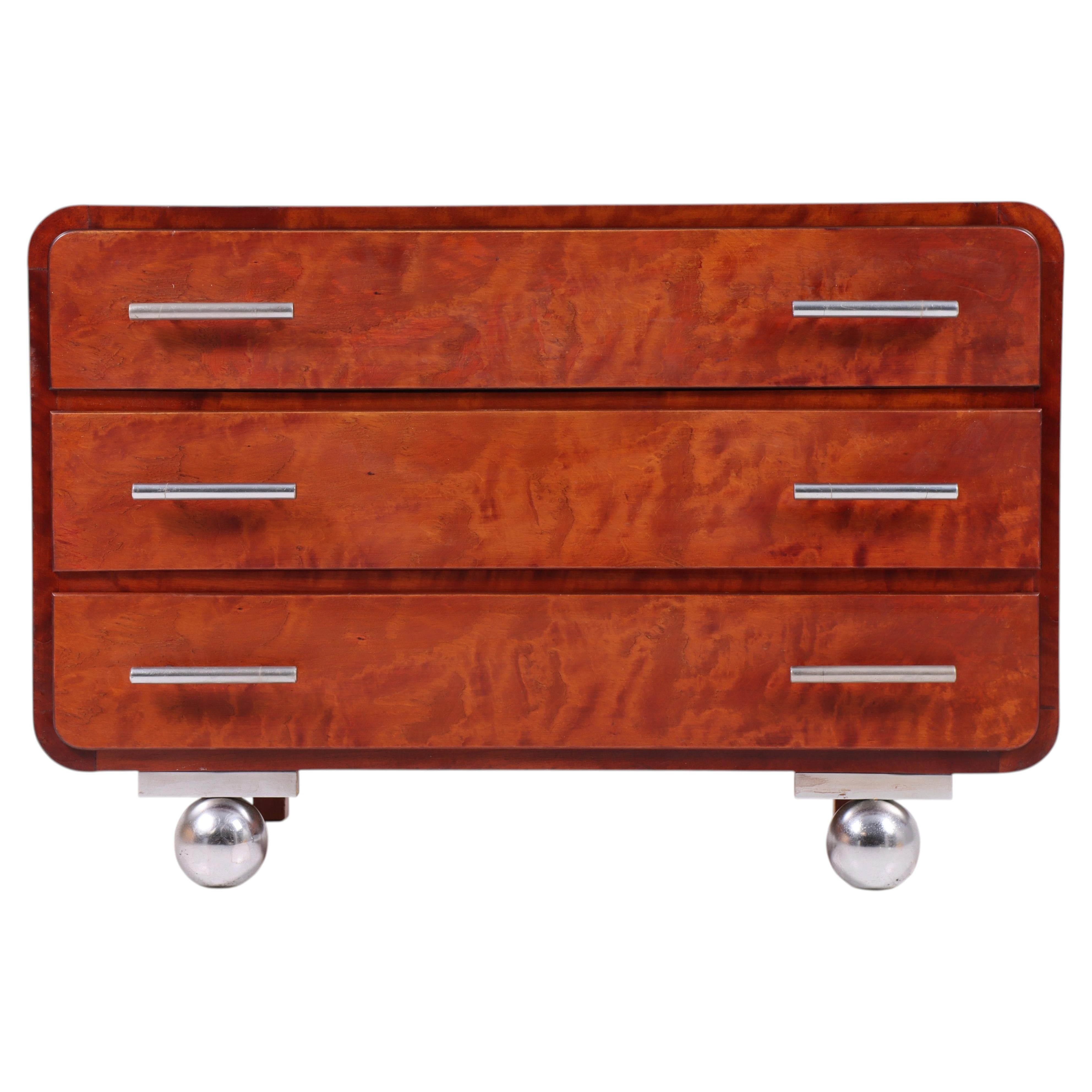 Danish Art Deco Chest of Drawers in Stained Beech with Chromed Details, 1940s For Sale