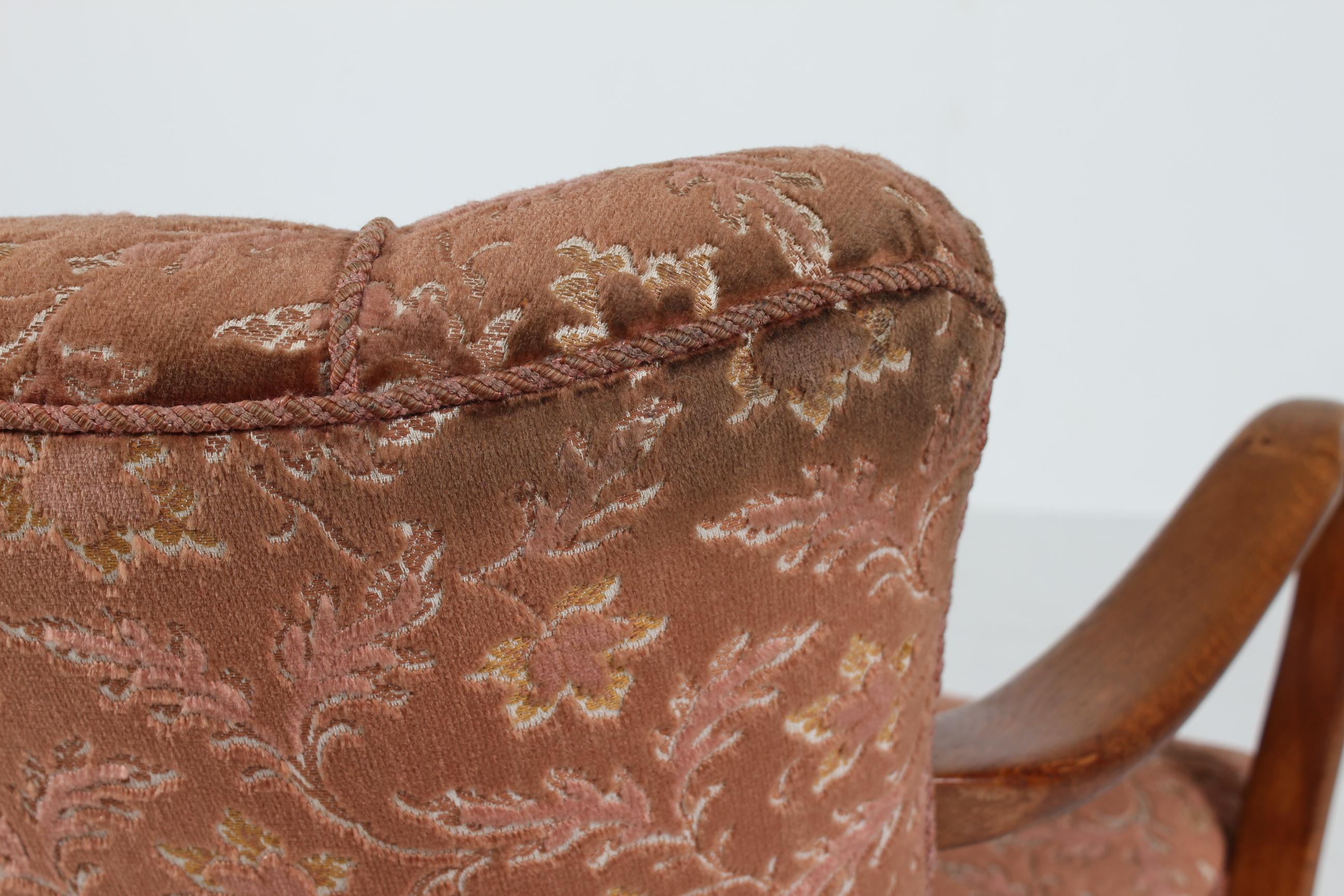 Danish Art Deco Club Chair in Viggo Boesen Style with Floral Velvet 1940s For Sale 11