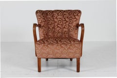 Danish Art Deco Club Chair in Viggo Boesen Style with Floral Velvet 1940s