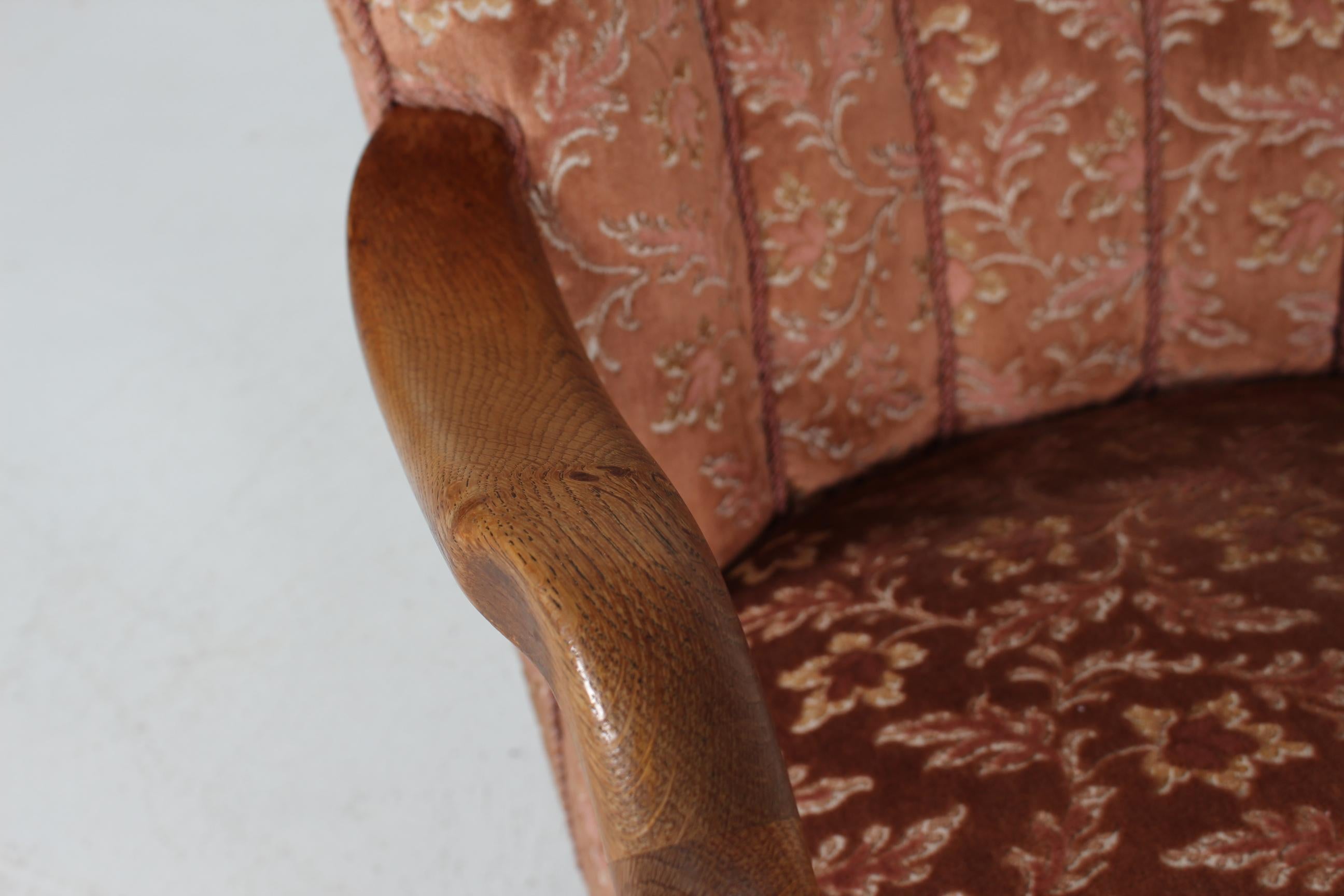 Danish Art Deco Club Chair in Viggo Boesen Style with Floral Velvet 1940s For Sale 4