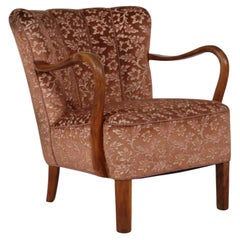 Danish Art Deco Club Chair in Viggo Boesen Style with Floral Velvet 1940s
