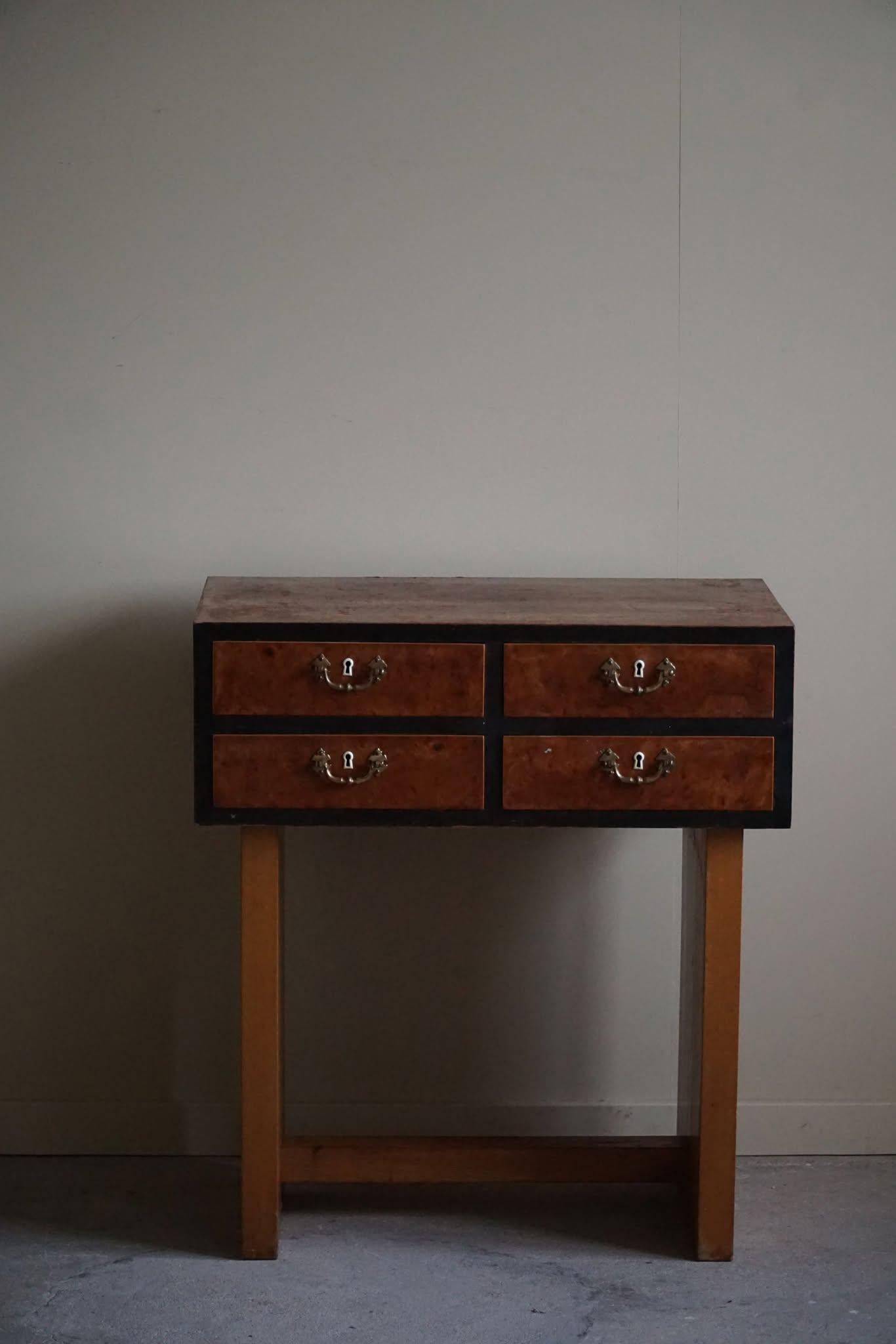 Danish Art Deco Console Table with Drawers in Elm & Burl Wood, 1940s in vendita 5