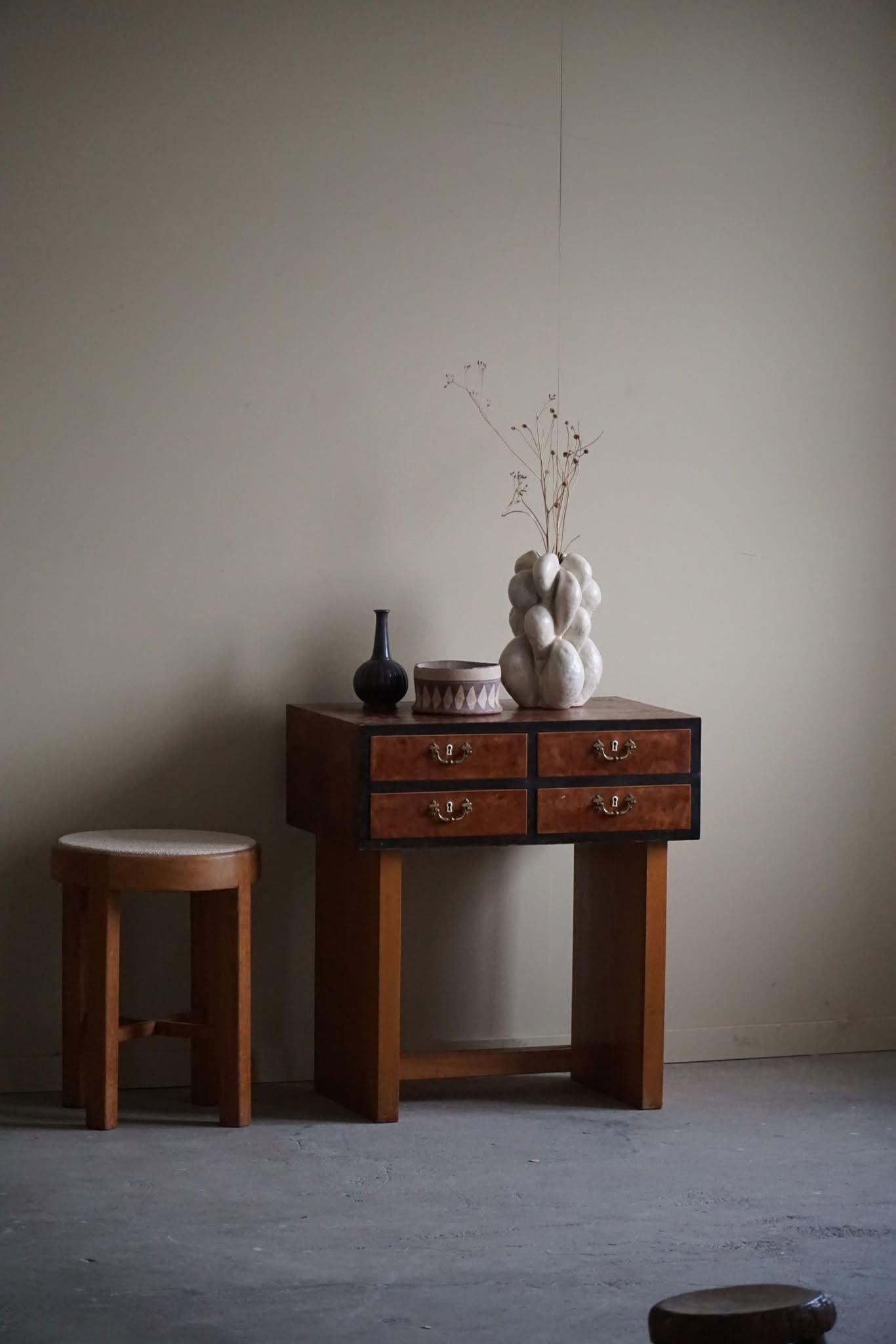 Danish Art Deco Console Table with Drawers in Elm & Burl Wood, 1940s in vendita 10