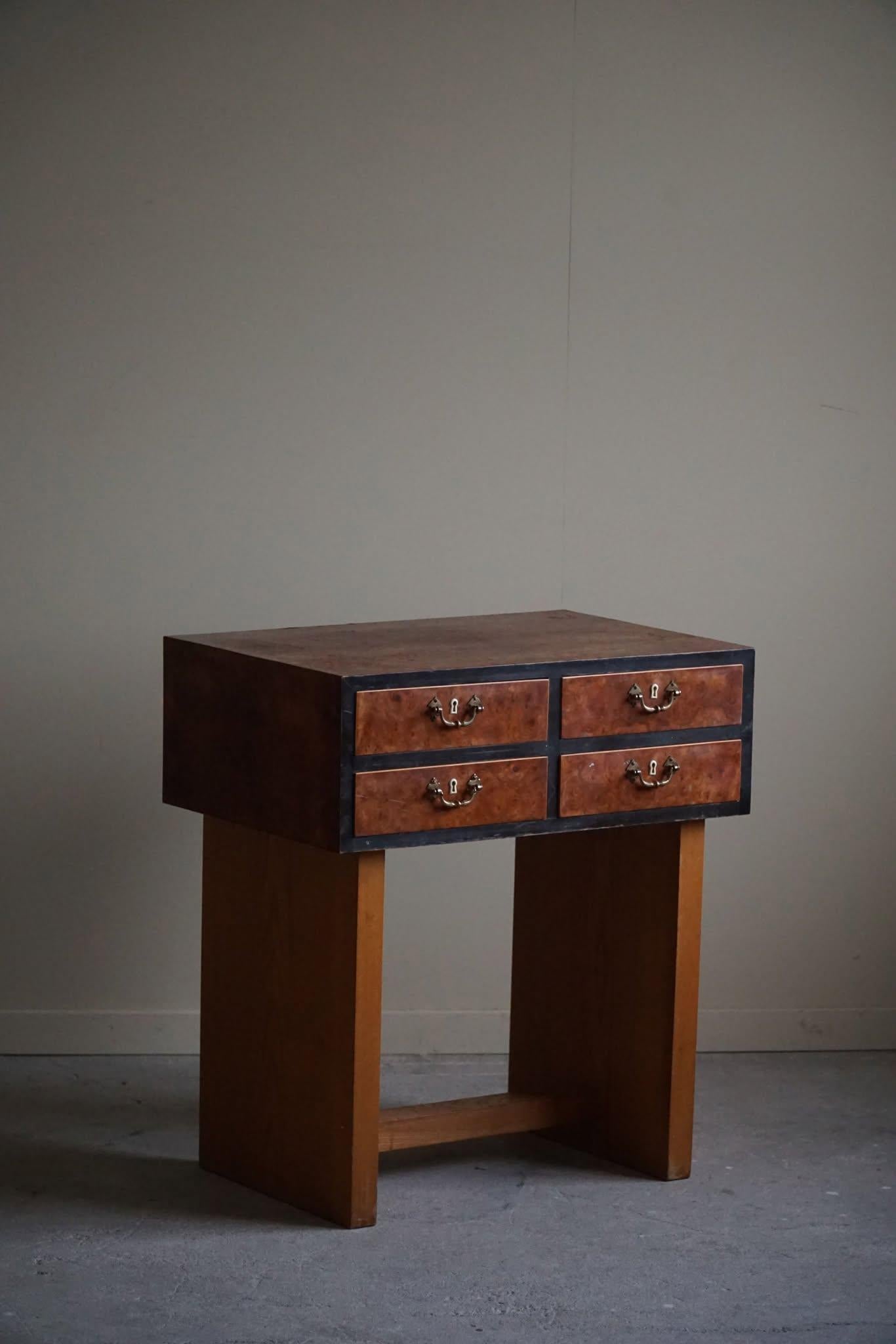 Olmo Danish Art Deco Console Table with Drawers in Elm & Burl Wood, 1940s in vendita