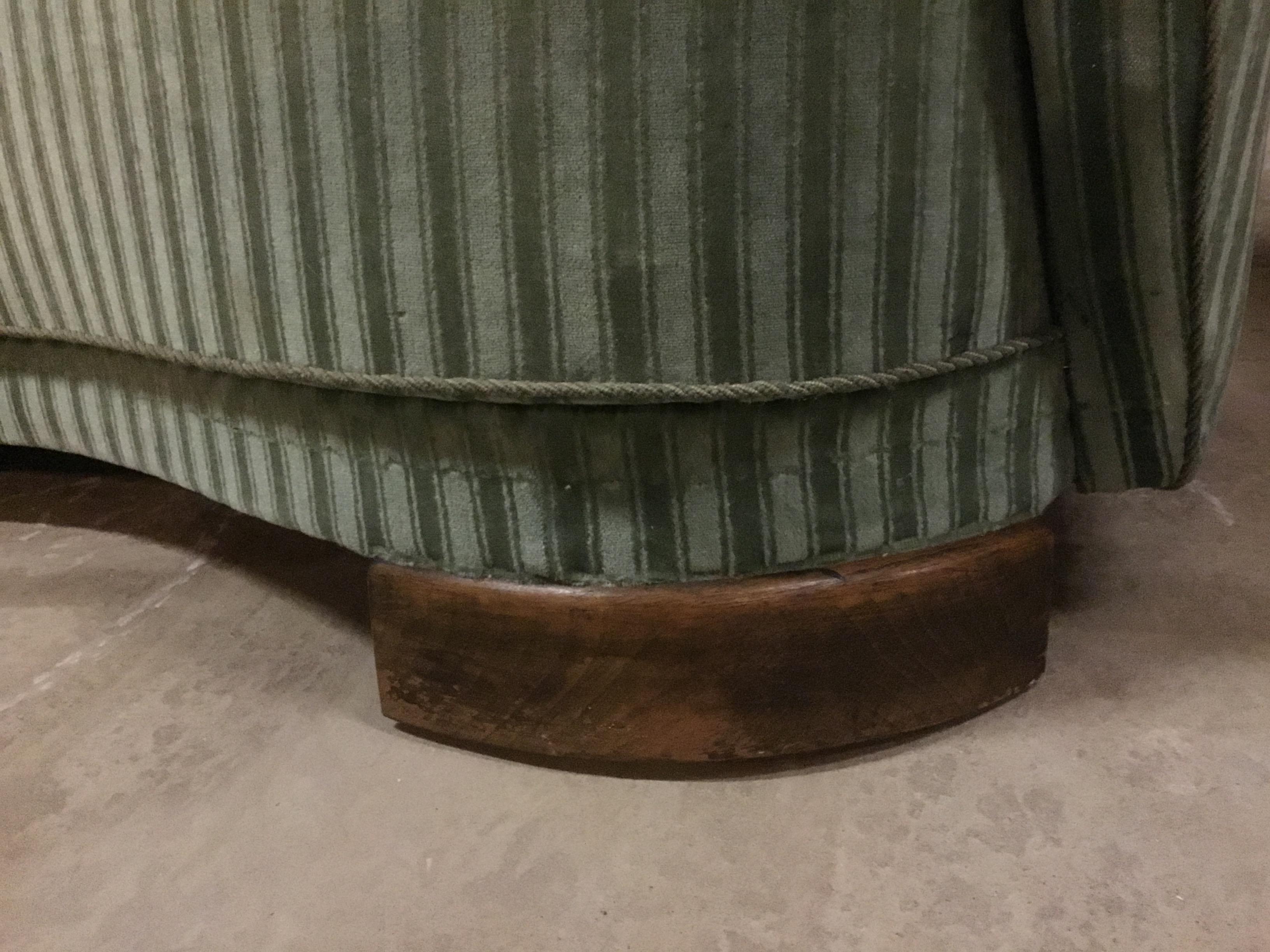 Danish Art Deco Curved Banana Sofa Upholstered with Green Striped Velour, 1940s 10