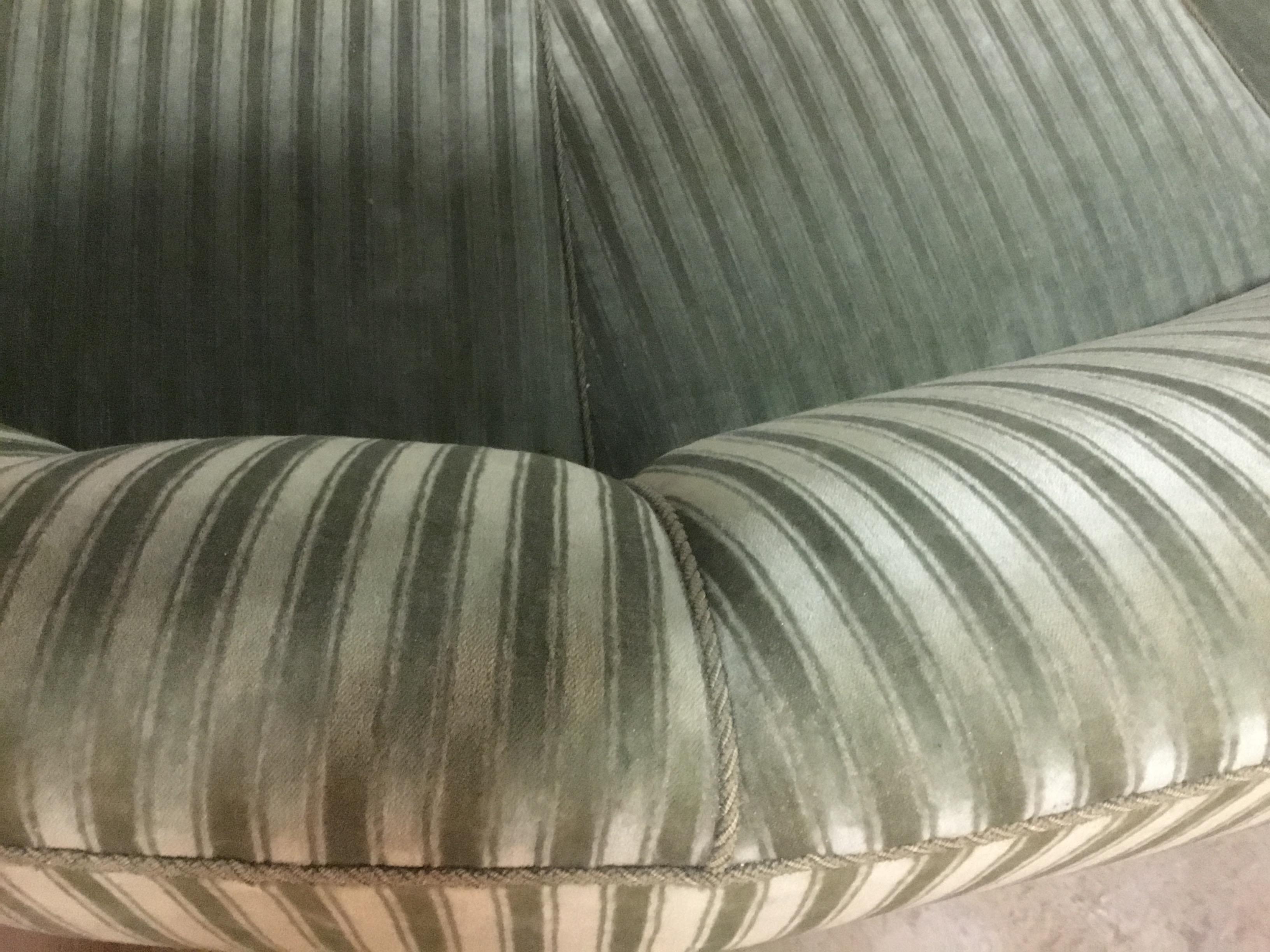 Danish Art Deco Curved Banana Sofa Upholstered with Green Striped Velour, 1940s 11