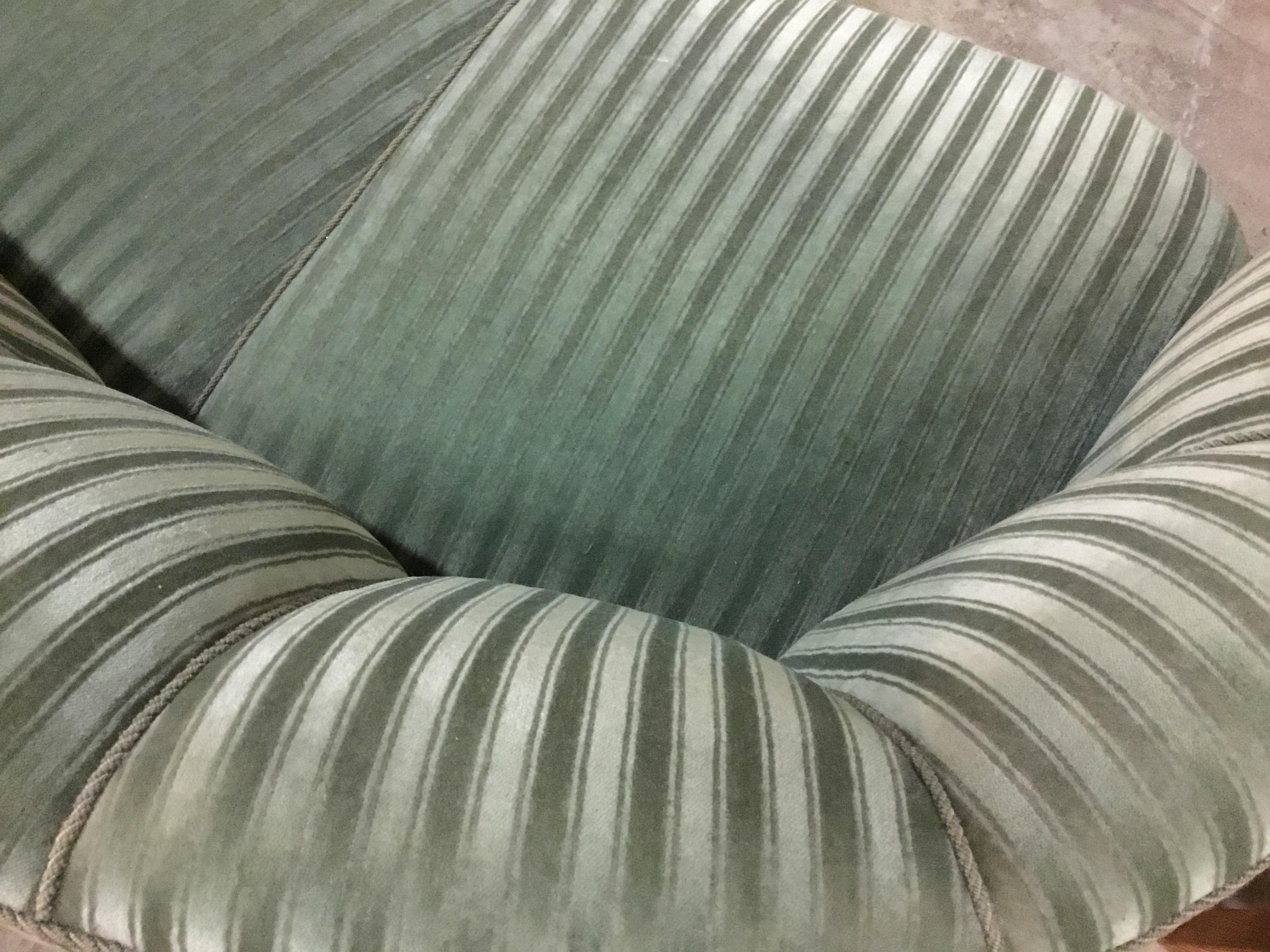 Danish Art Deco Curved Banana Sofa Upholstered with Green Striped Velour, 1940s 12