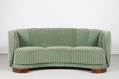 Danish Art Deco Curved Banana Sofa Upholstered with Green Striped Velour, 1940s