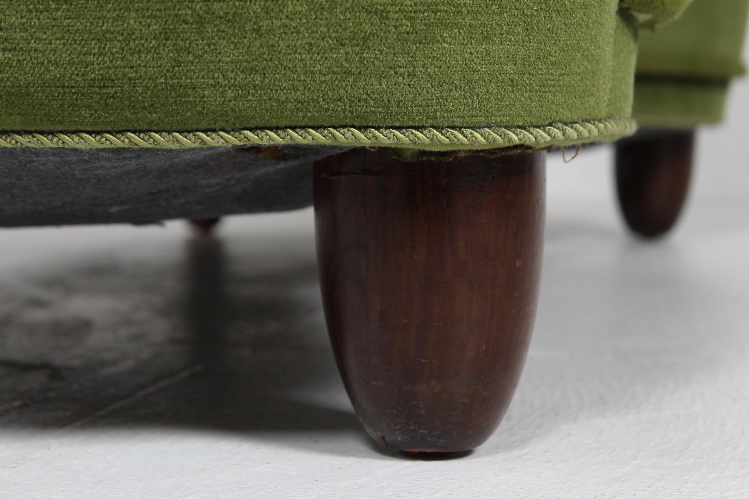 Danish Art Deco Curved Banana Sofa Upholstered with Dark Green Velvet, 1940s 5
