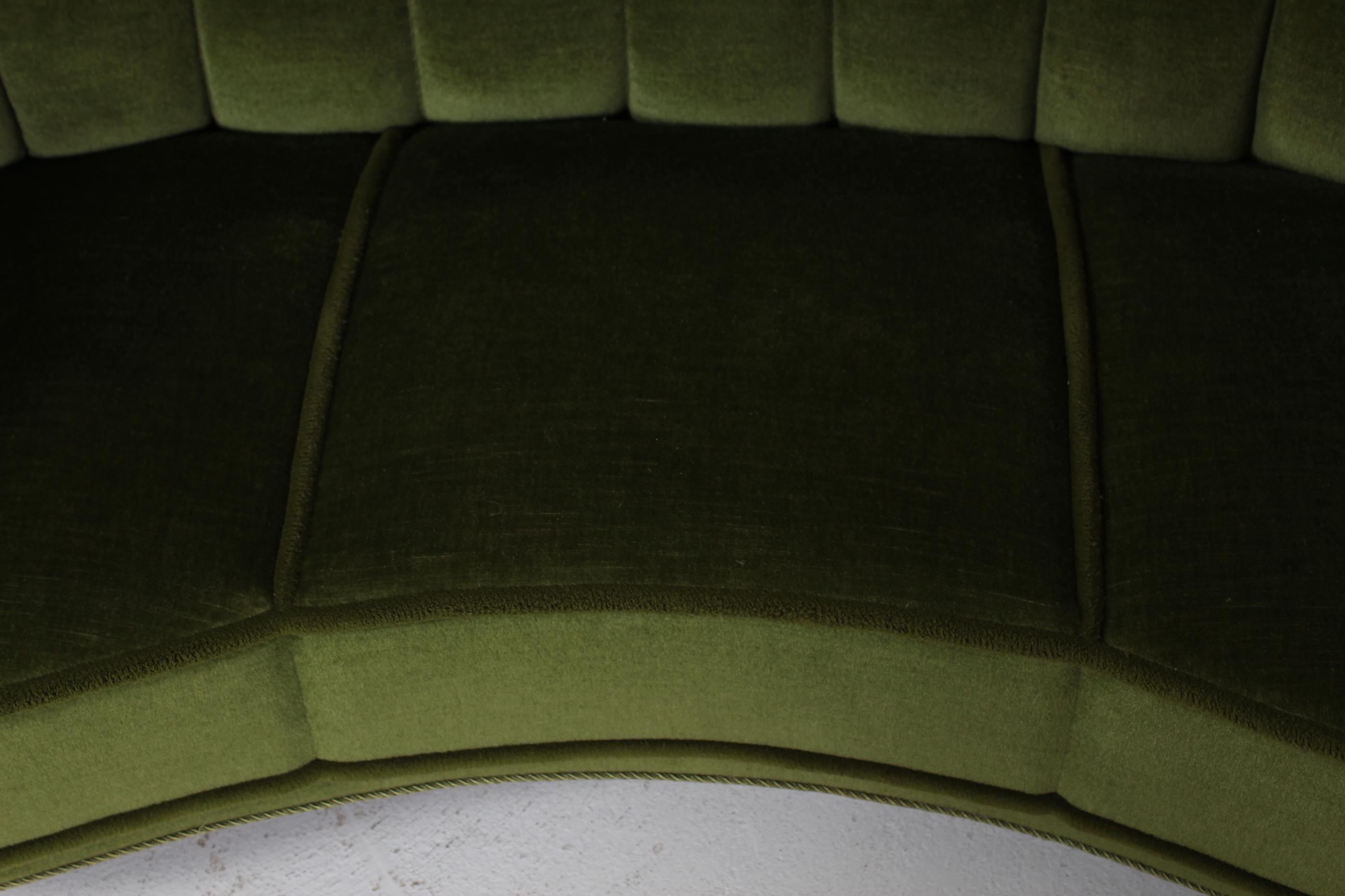 Danish Art Deco Curved Banana Sofa Upholstered with Dark Green Velvet, 1940s 7