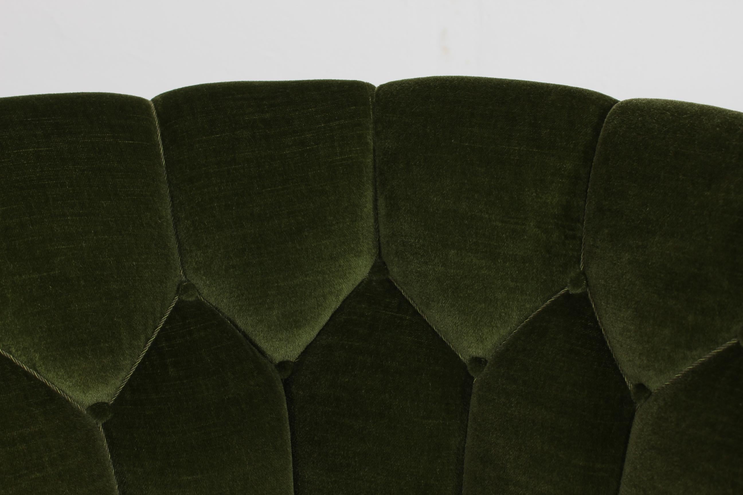 Danish Art Deco Curved Banana Sofa Upholstered with Dark Green Velvet, 1940s 8