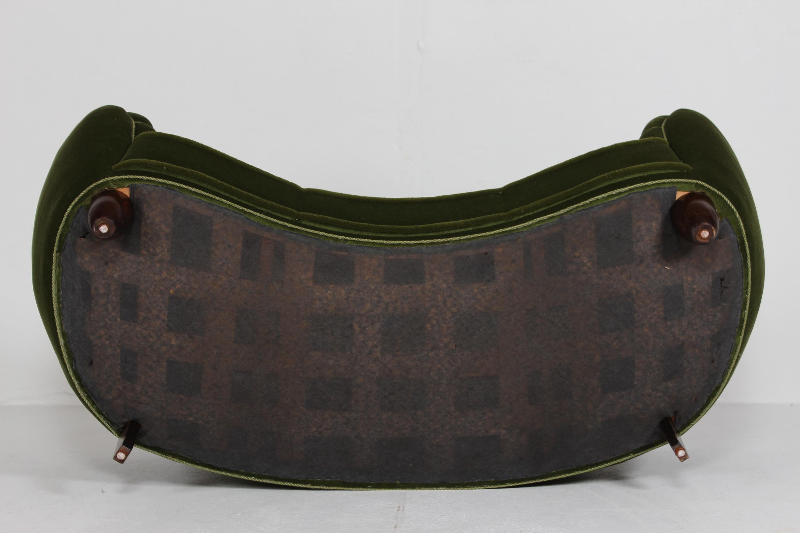 Danish Art Deco Curved Banana Sofa Upholstered with Dark Green Velvet, 1940s 9