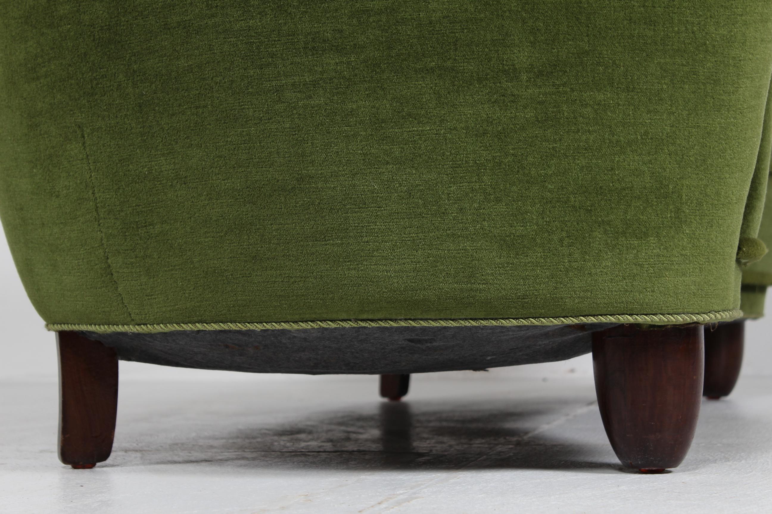 Danish Art Deco Curved Banana Sofa Upholstered with Dark Green Velvet, 1940s 4