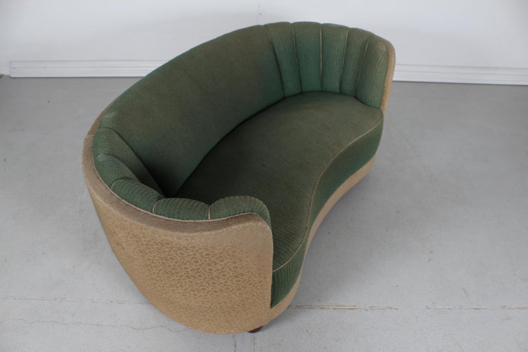 Danish Art Deco Curved Sofa Couch 1930s for Reupholstery For Sale at