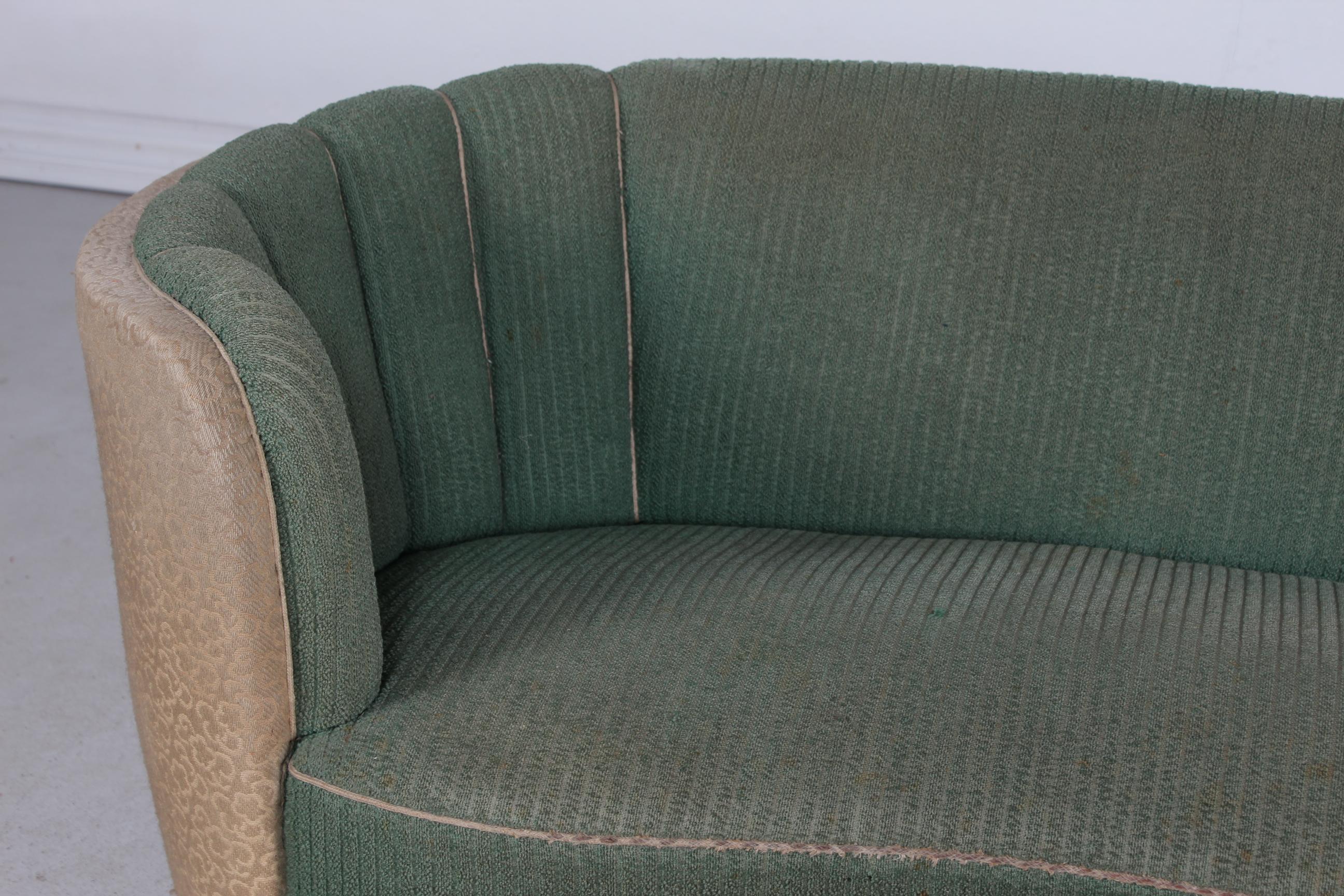 Fabric Danish Art Deco Curved Sofa Couch 1930s for Reupholstery For Sale