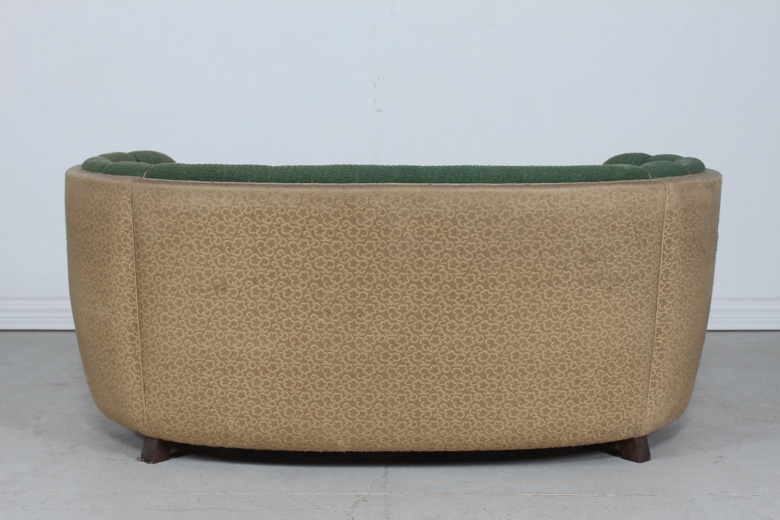 Danish Art Deco Curved Sofa Couch 1930s for Reupholstery For Sale 2