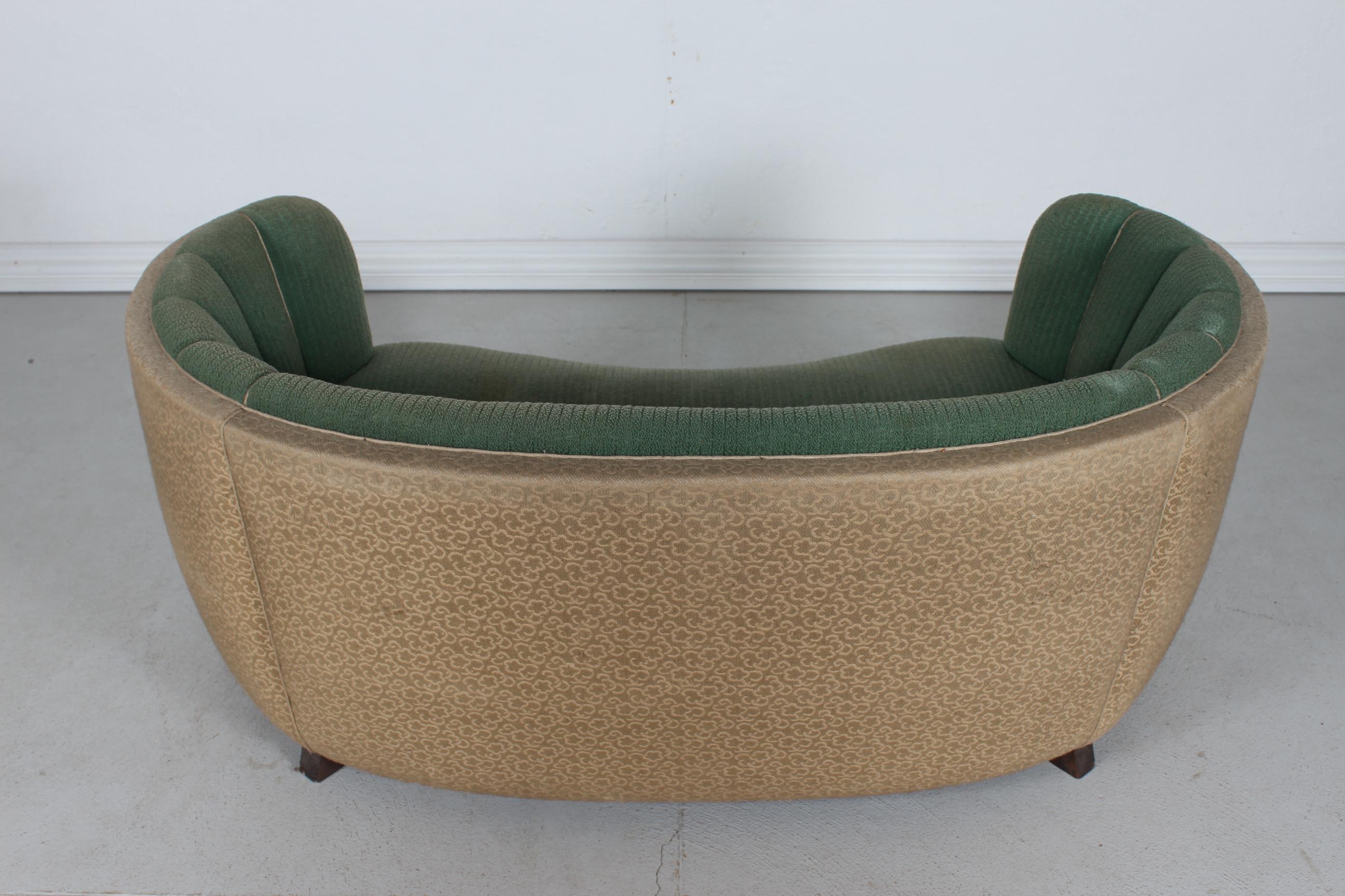 Danish Art Deco Curved Sofa Couch 1930s for Reupholstery For Sale 3