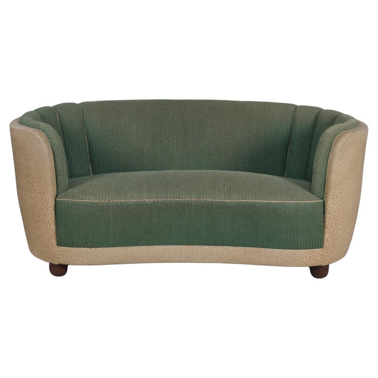 Danish Art Deco Curved Sofa Couch 1930s for Reupholstery For Sale at