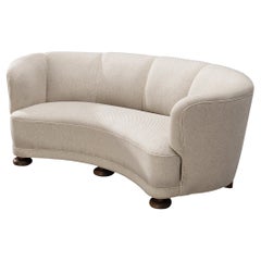 Danish Art Deco Curved Sofa in Beige Fabric and Ash