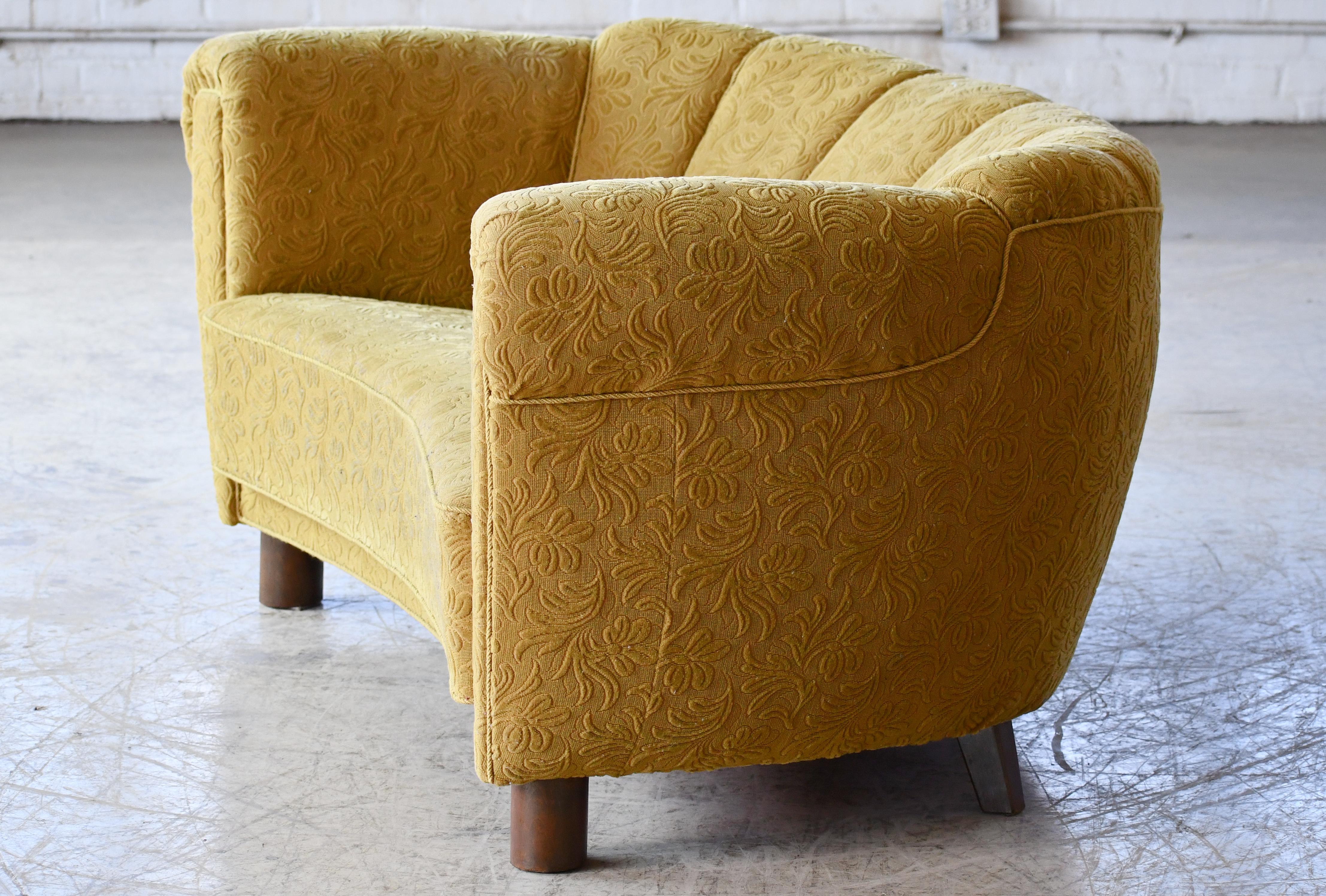 Danish Art Deco Curved Sofa or Loveseat 1930's For Sale 1