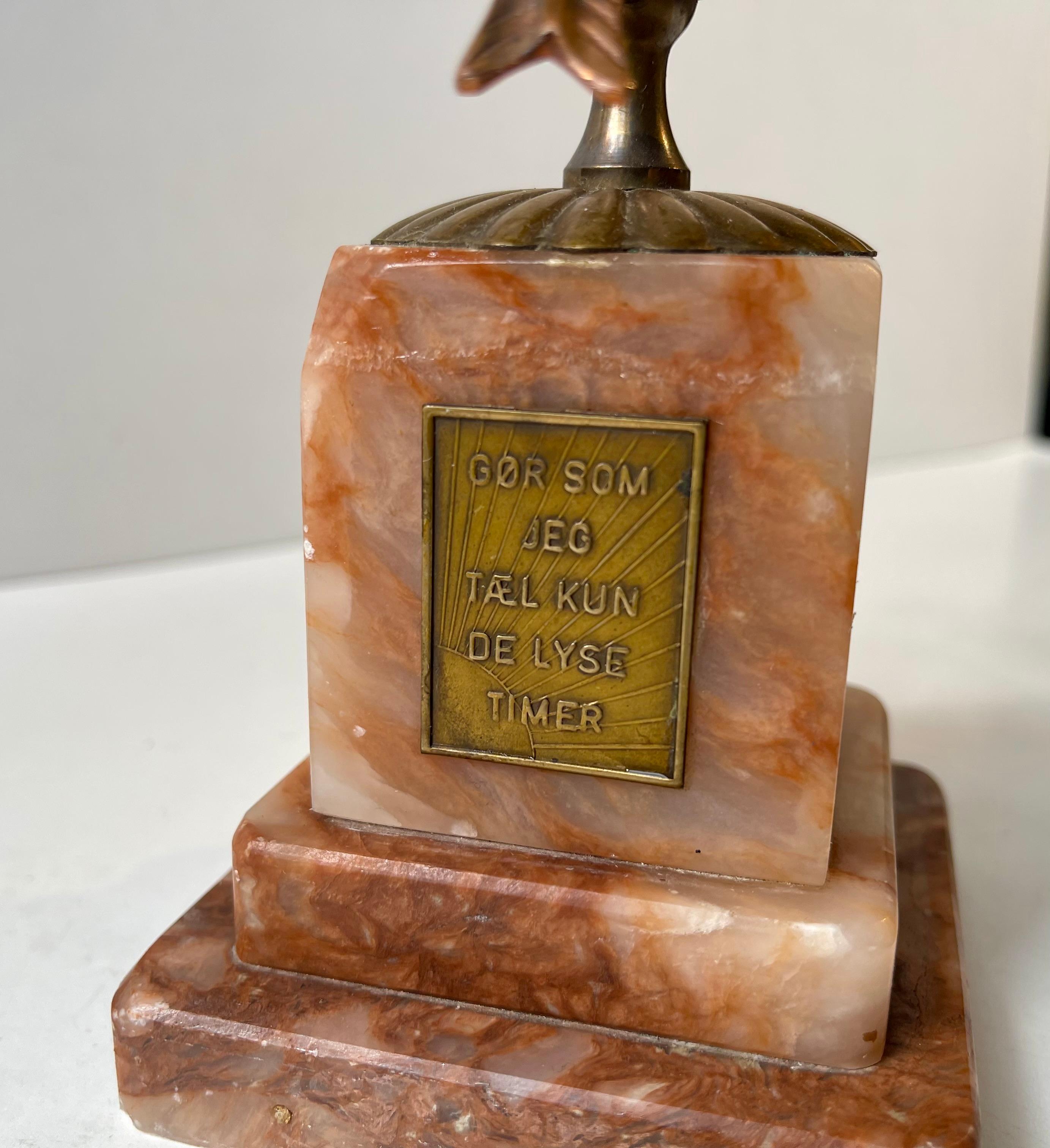 Armillario de escritorio Art Decó danés - Reloj de sol en latón y mármol ónice, años 40 Latón en venta