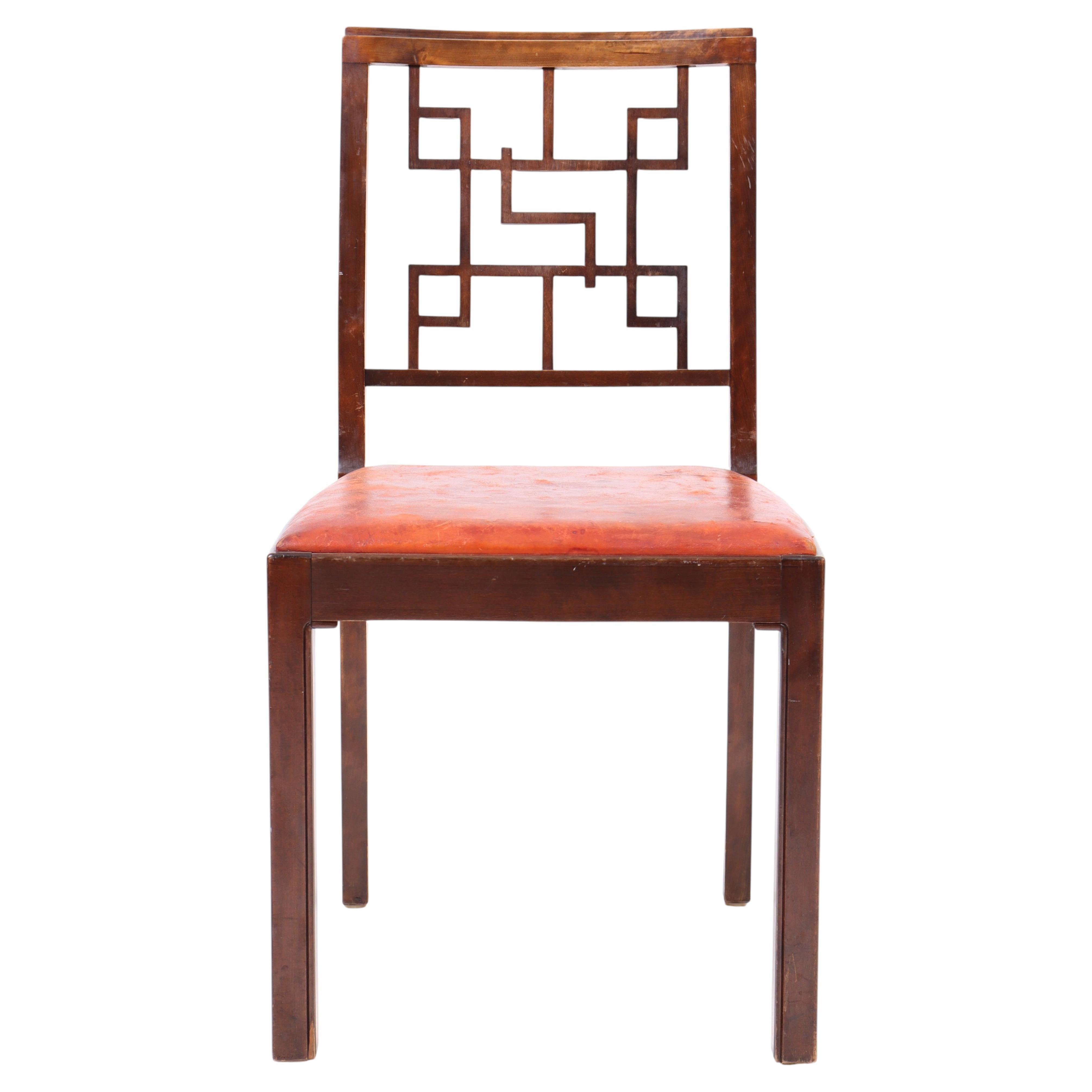 Danish Art Deco Dining Chair in Stained Beech and Original Leather, 1930s For Sale