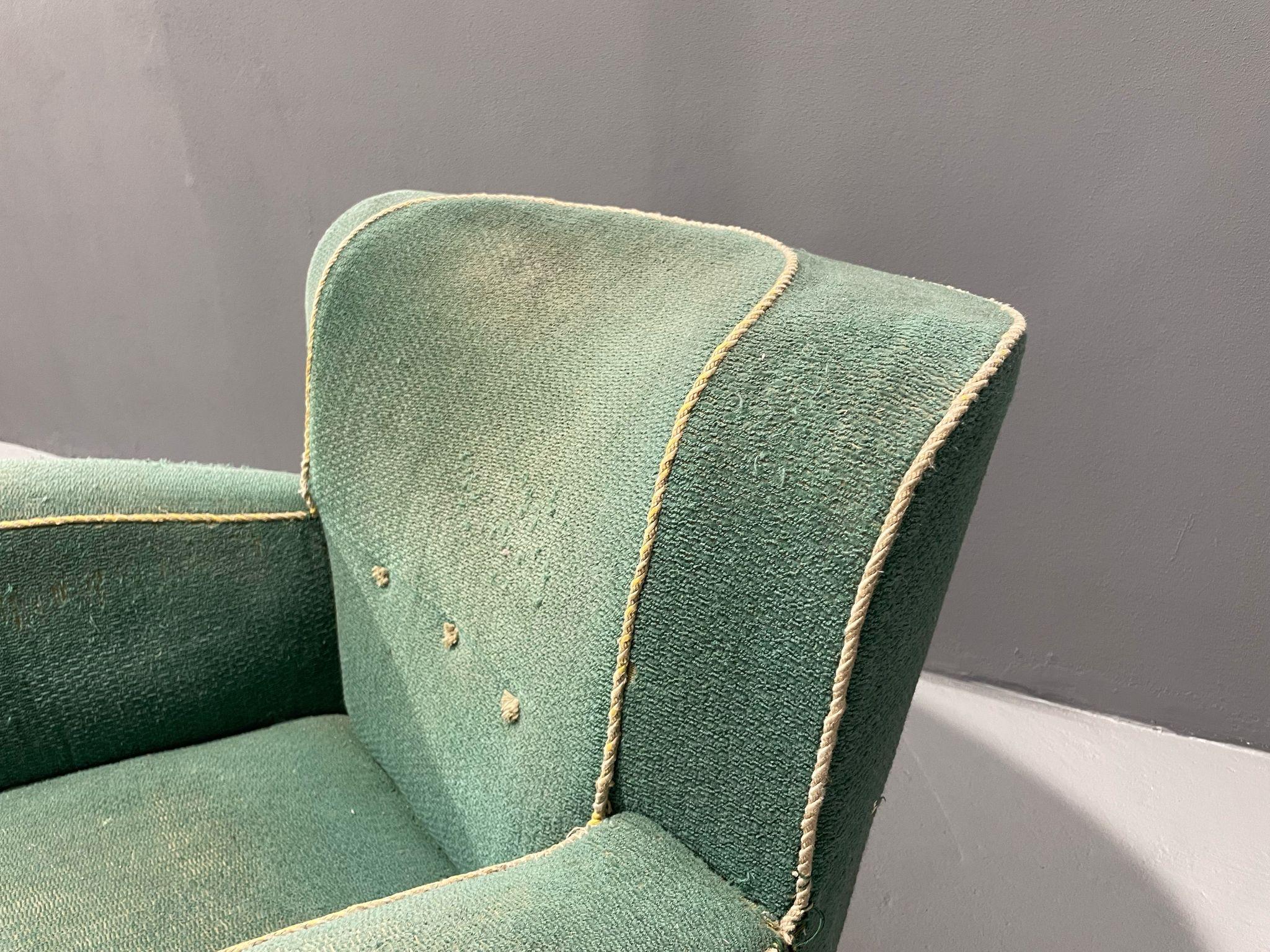 Danish Art Deco / Early Midcentury Lounge Chair in Green Mohair, 1930s–40s 10