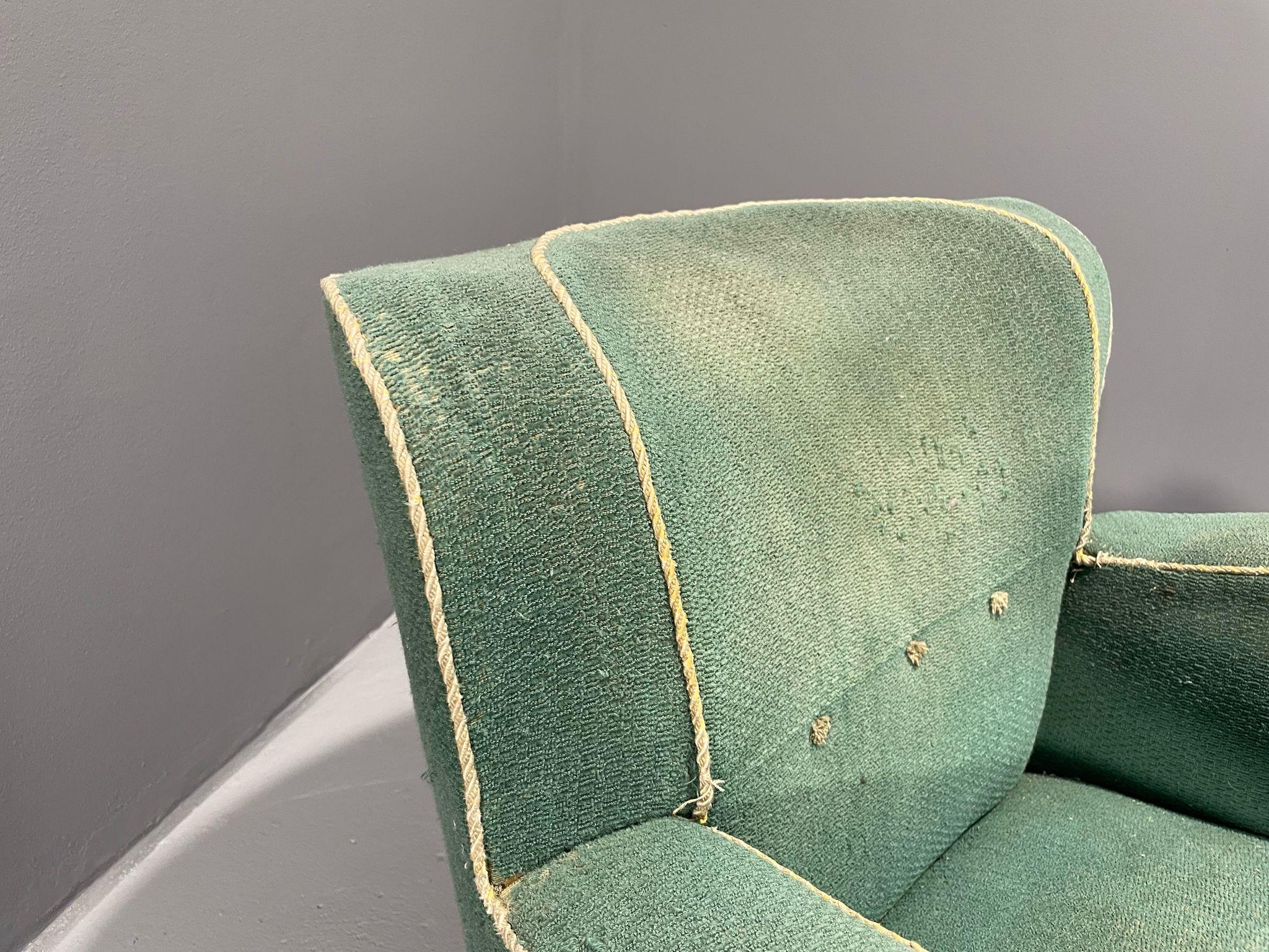 Danish Art Deco / Early Midcentury Lounge Chair in Green Mohair, 1930s–40s 11