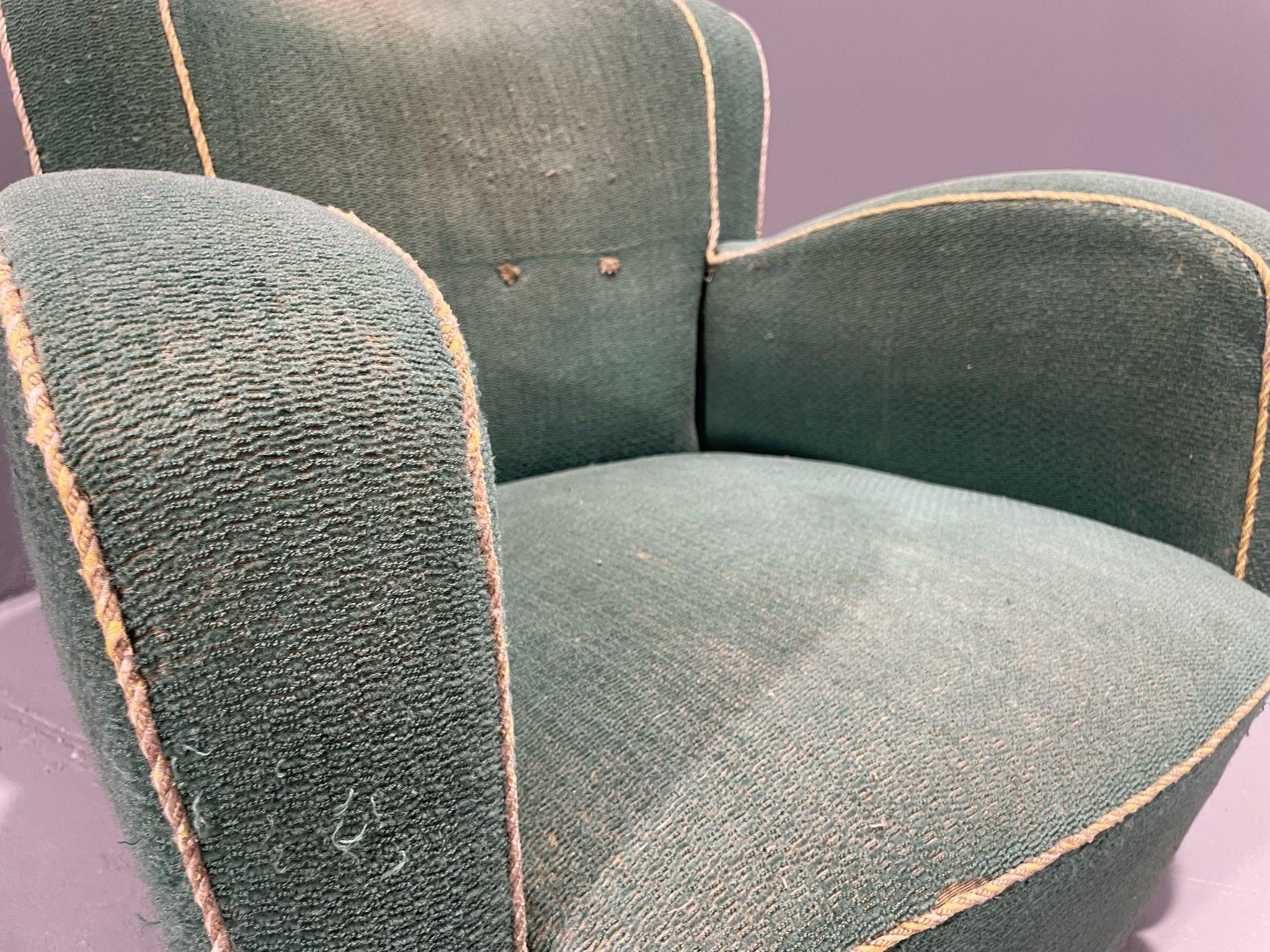 Danish Art Deco / Early Midcentury Lounge Chair in Green Mohair, 1930s–40s 12