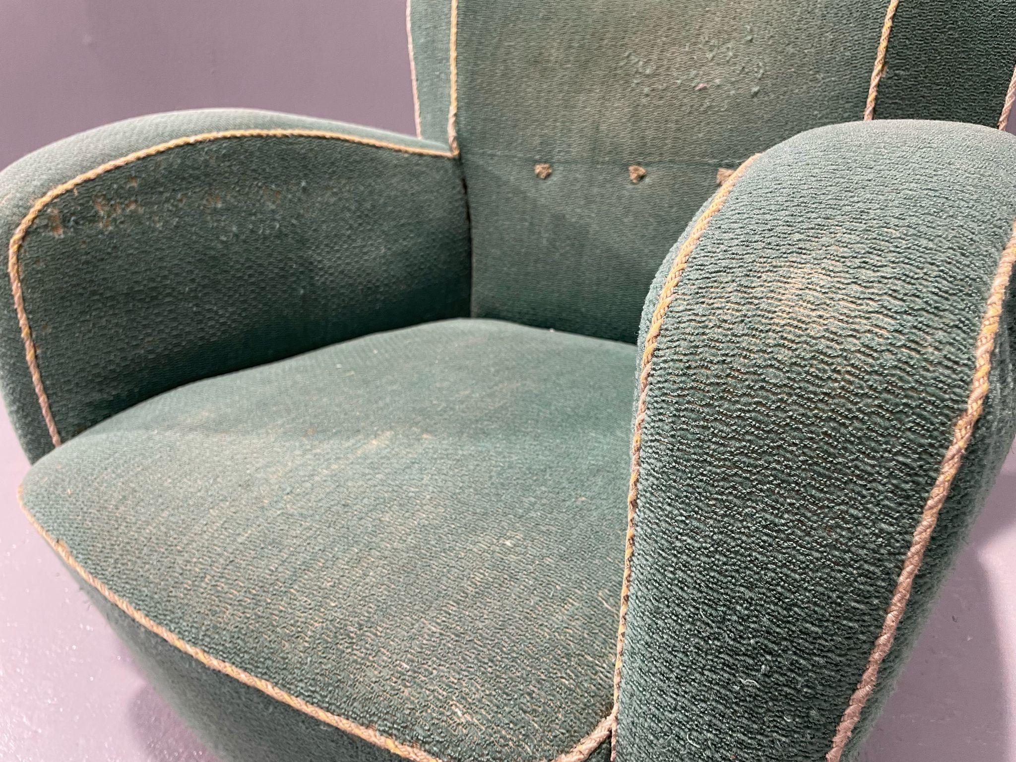 Danish Art Deco / Early Midcentury Lounge Chair in Green Mohair, 1930s–40s 13