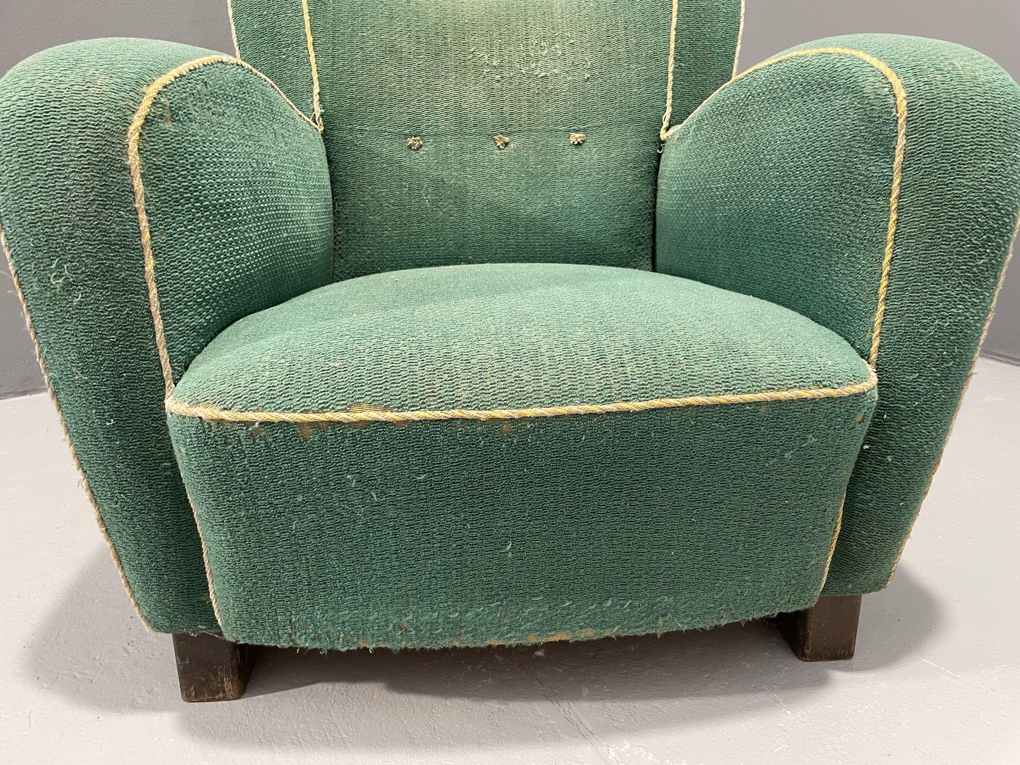 Danish Art Deco / Early Midcentury Lounge Chair in Green Mohair, 1930s–40s 14