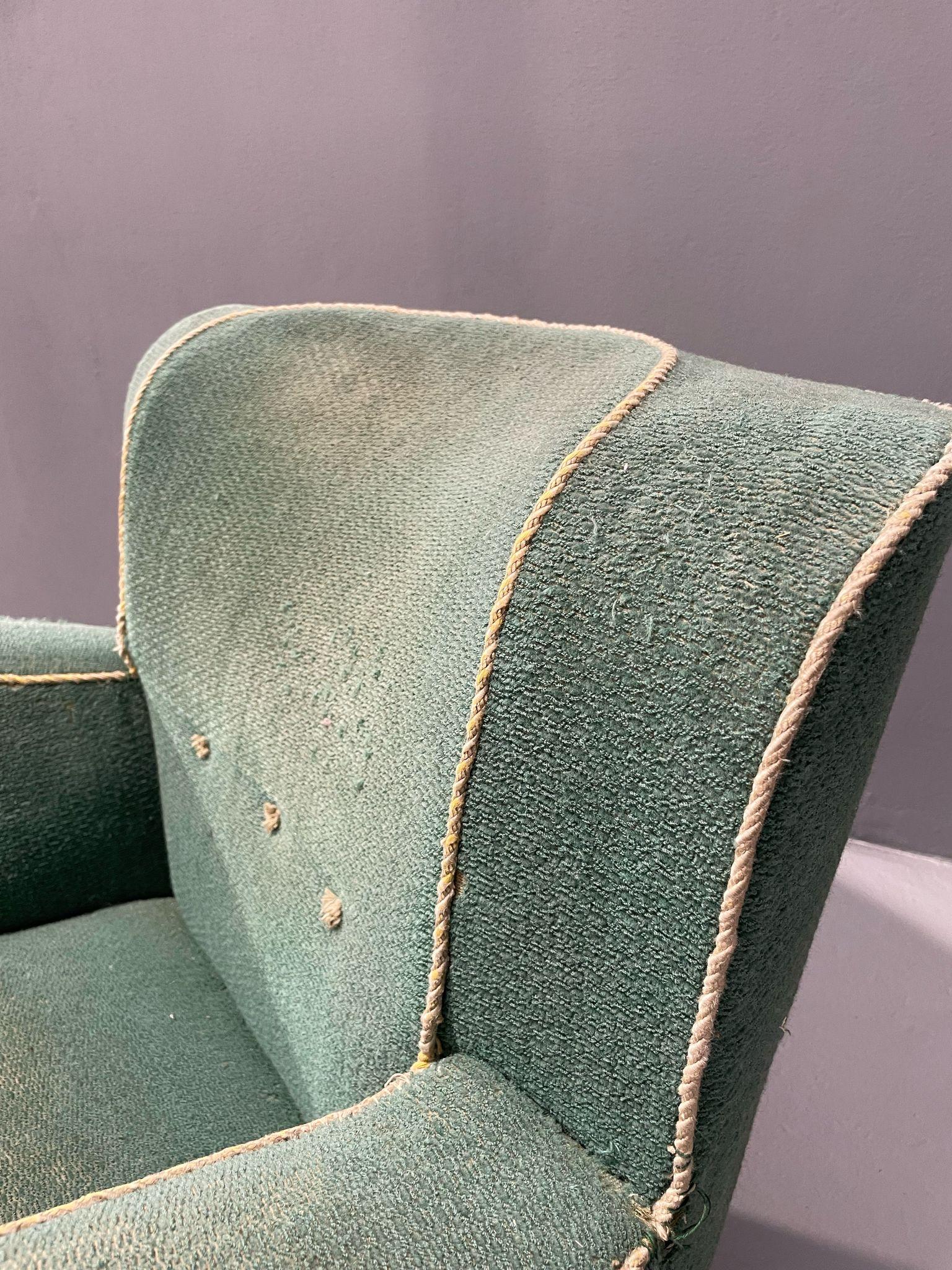 20th Century Danish Art Deco / Early Midcentury Lounge Chair in Green Mohair, 1930s–40s